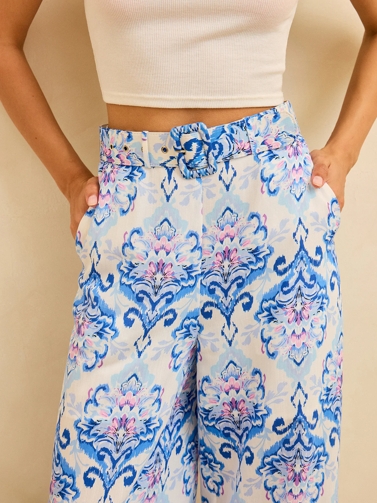High-Waisted Floral Print Wide-Leg Pants - Wholesalesil