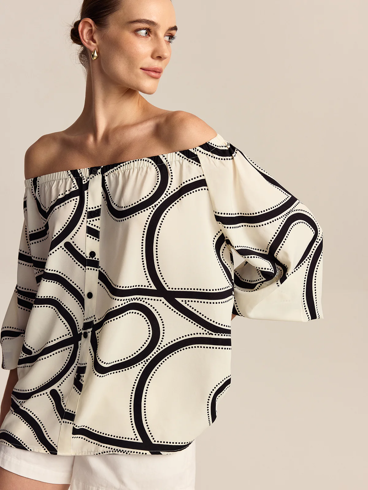 Patterned Off-Shoulder Blouse - Wholesalesil