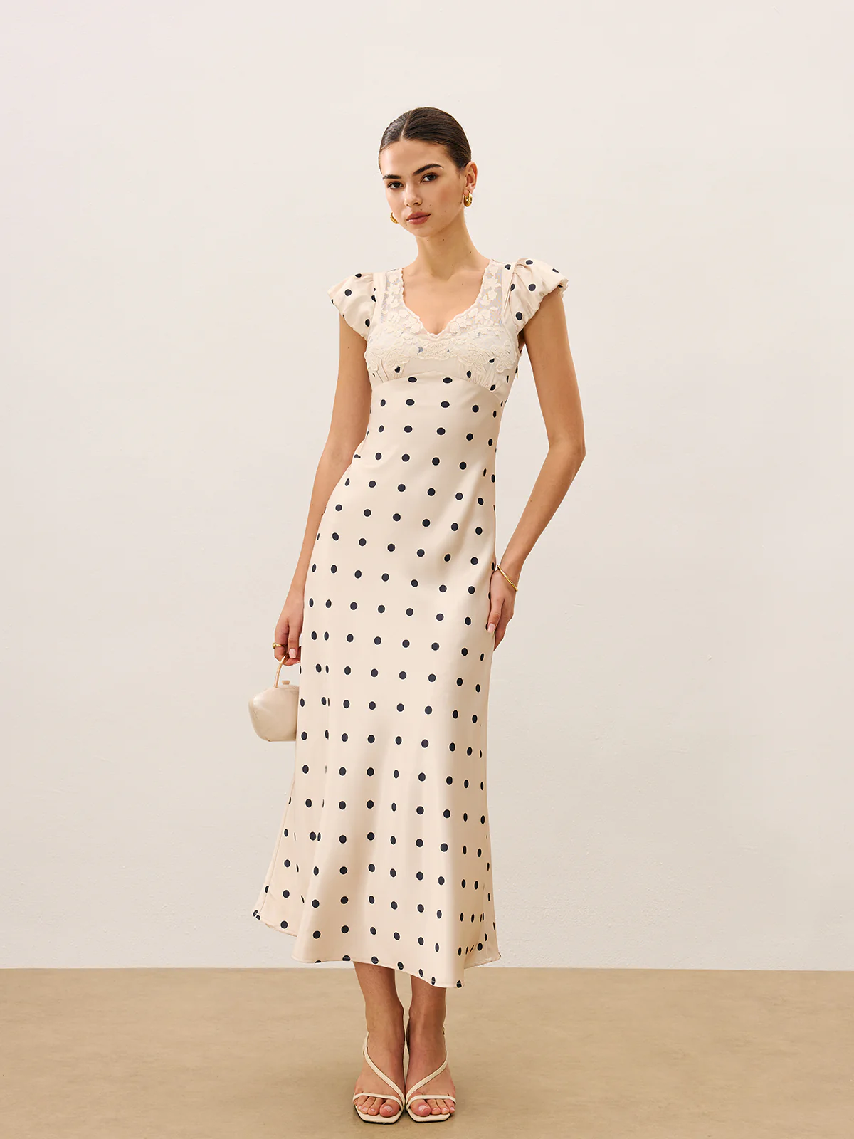 Lace Trim Polka Dot Dress - Wholesalesil