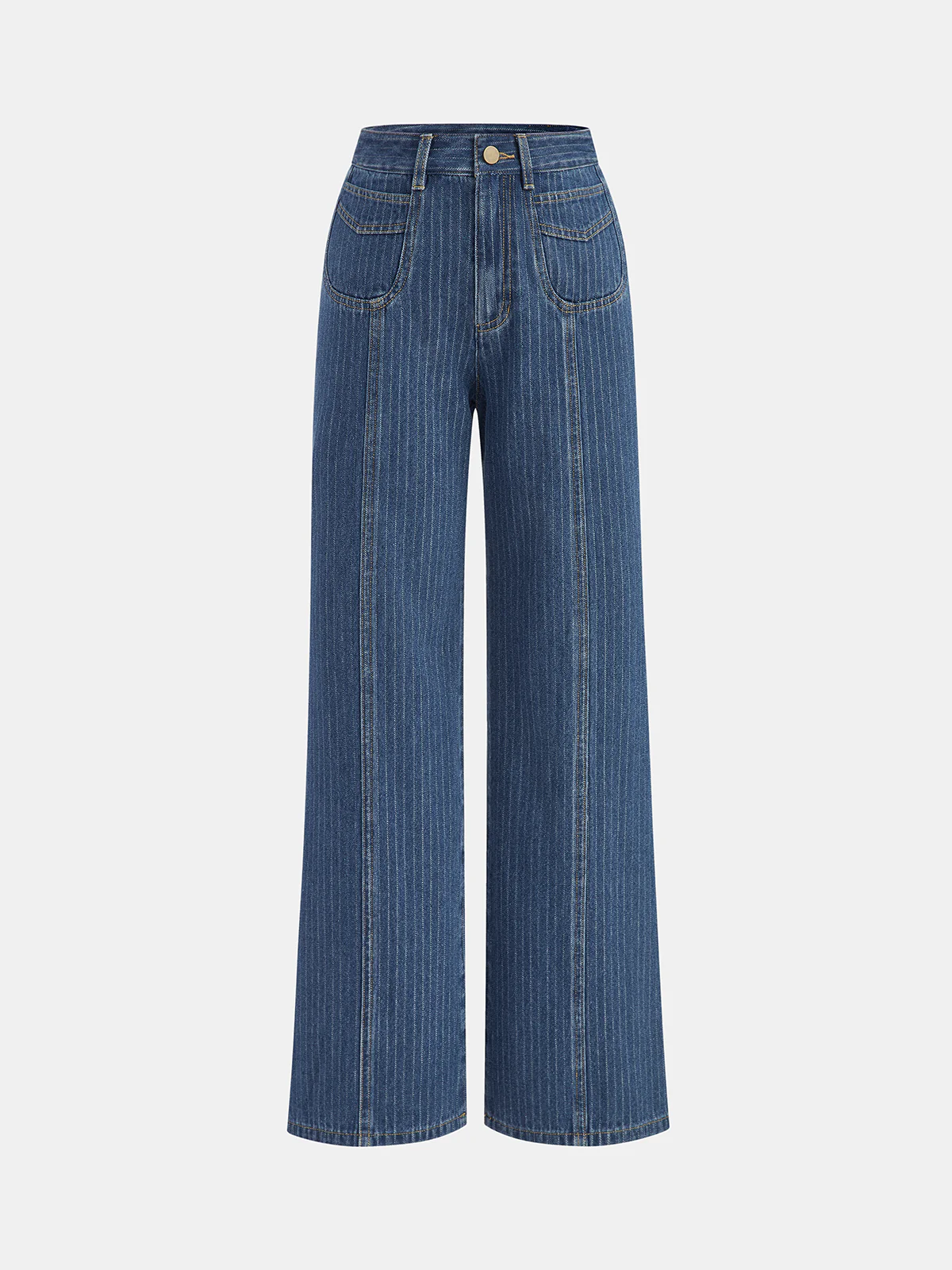 Pinstripe Mid-Waisted Straight-Leg Jeans - Wholesalesil