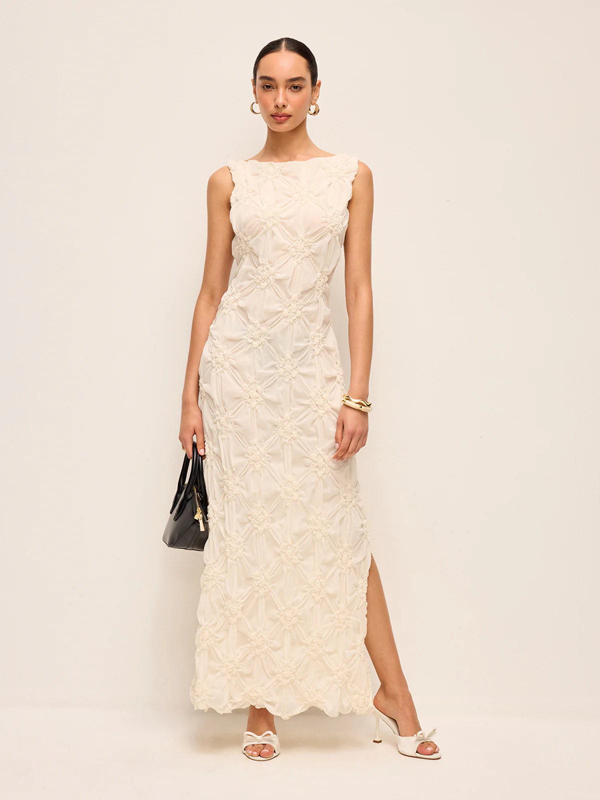 Elegant Embroidered Slit Maxi Dress - Wholesalesil