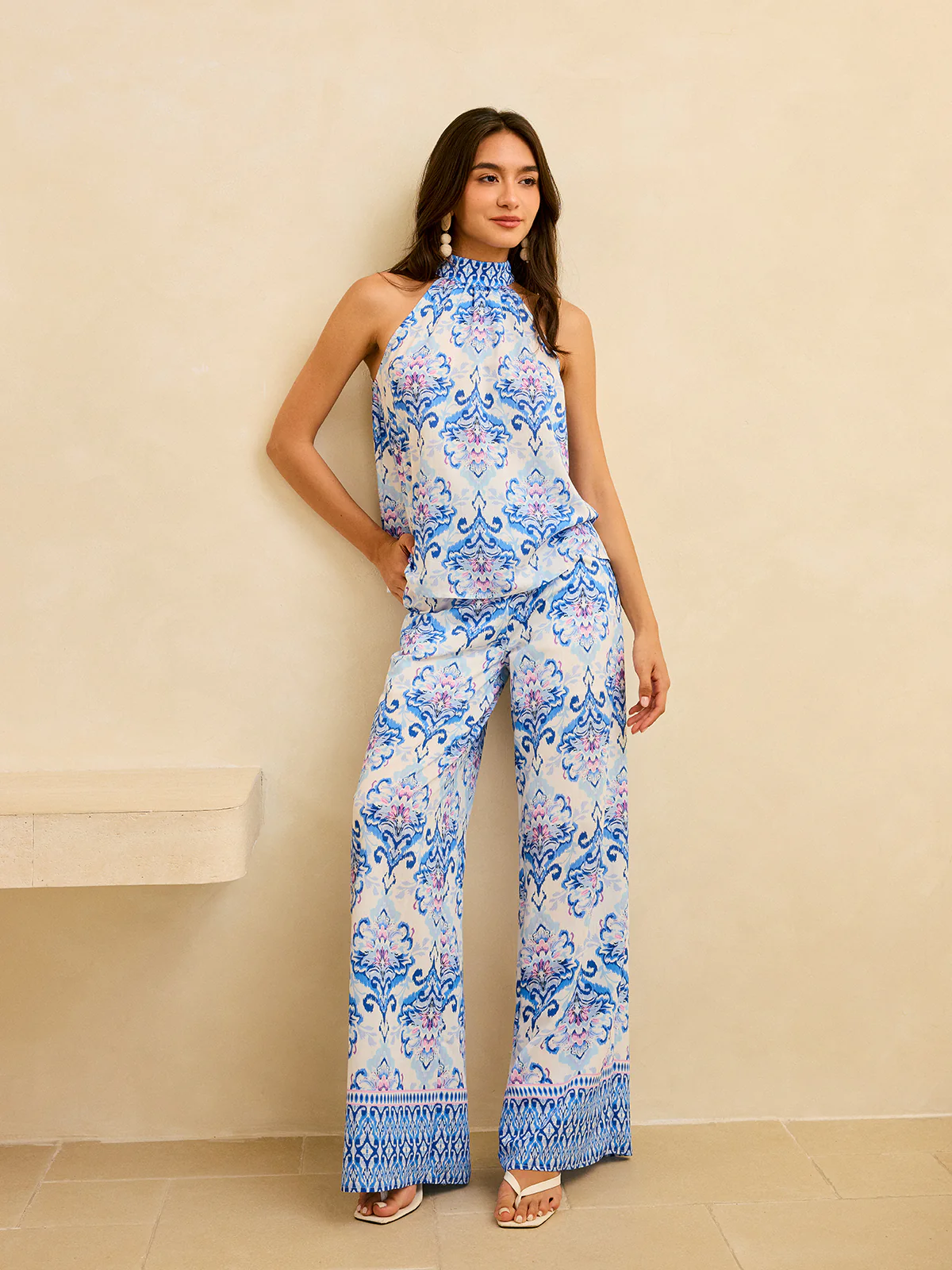High-Waisted Floral Print Wide-Leg Pants - Wholesalesil