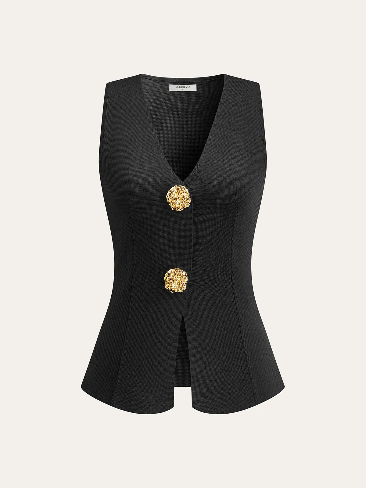 Metal Decor Sleeveless V-Neck Vest - Wholesalesil