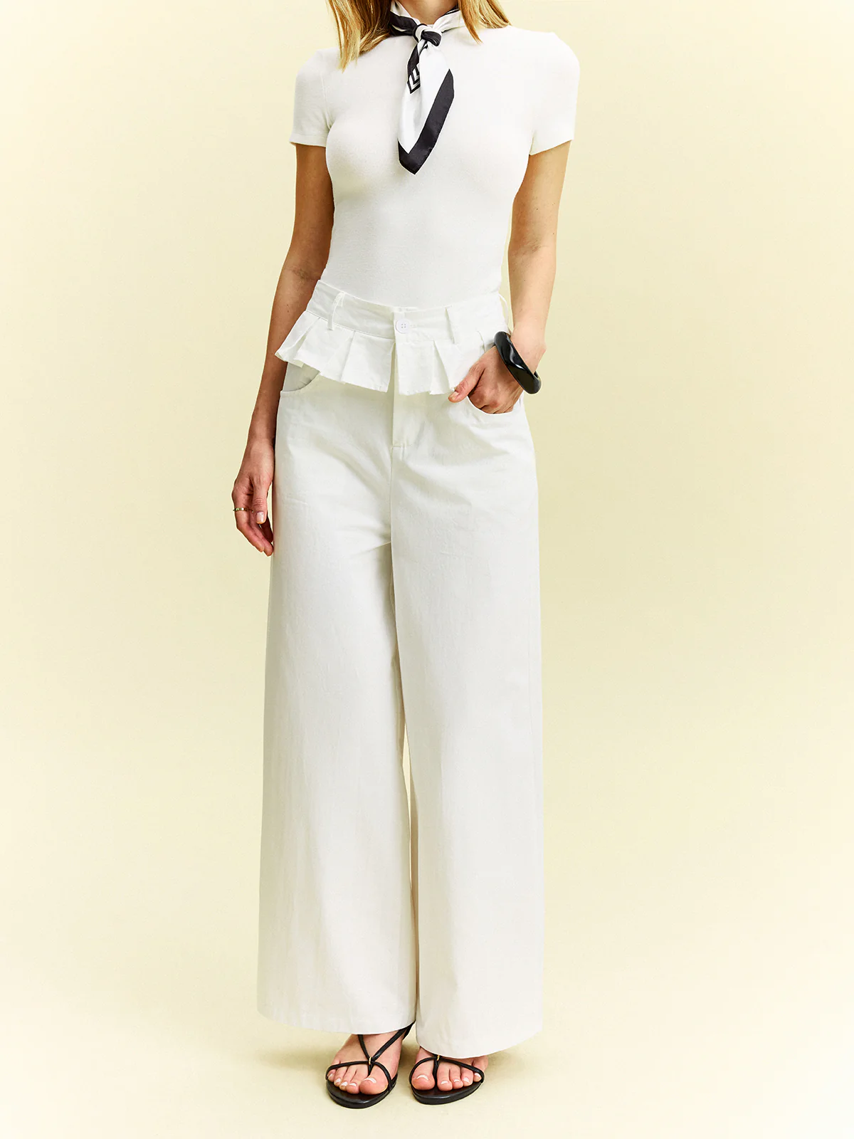 Wide-Leg Pants with Ruffle Detail - Wholesalesil