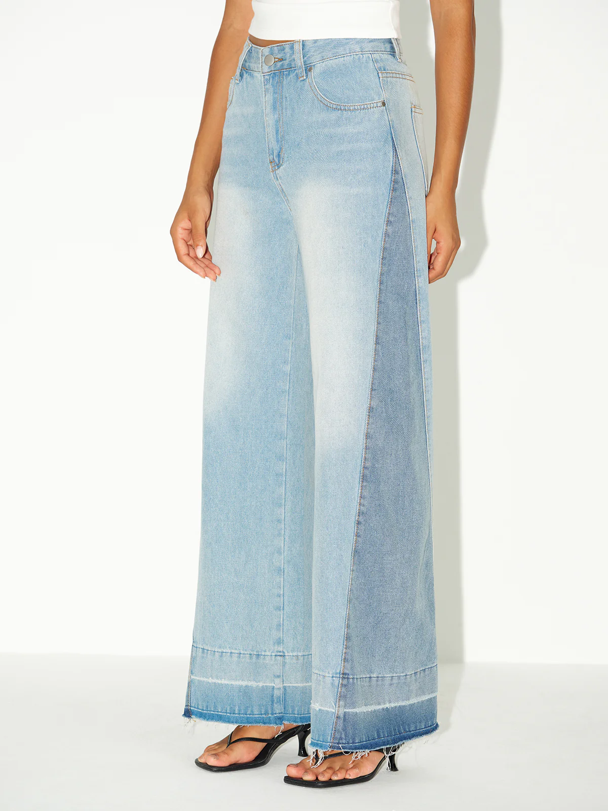 Contrast Panel Wide-Leg Jeans - Wholesalesil