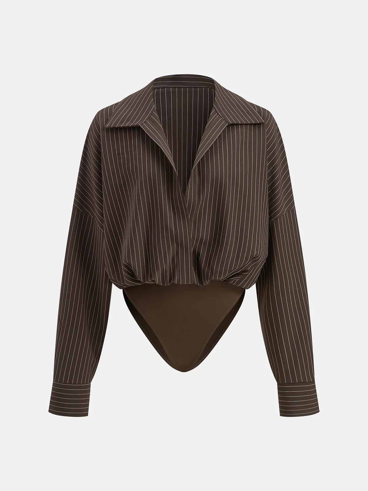Striped Long-Sleeve Collared Bodysuit - Wholesalesil