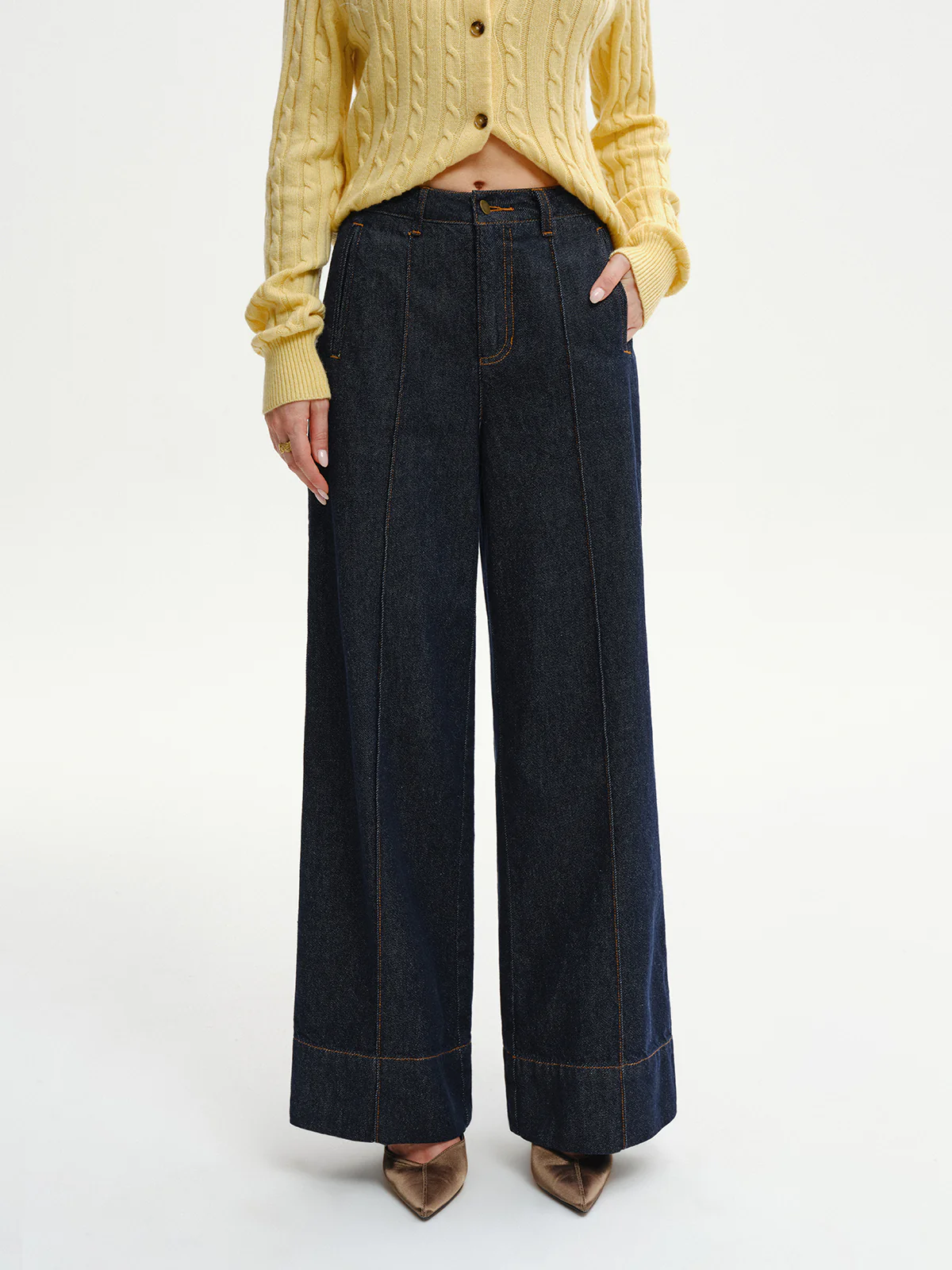 High-Waist Wide-Leg Denim Jeans - Wholesalesil