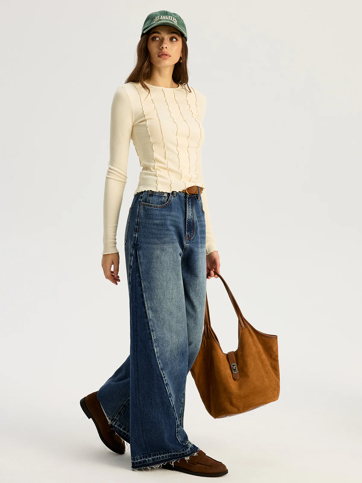 Low Rise Two Tone Ultra Wide Leg Jeans - Wholesalesil