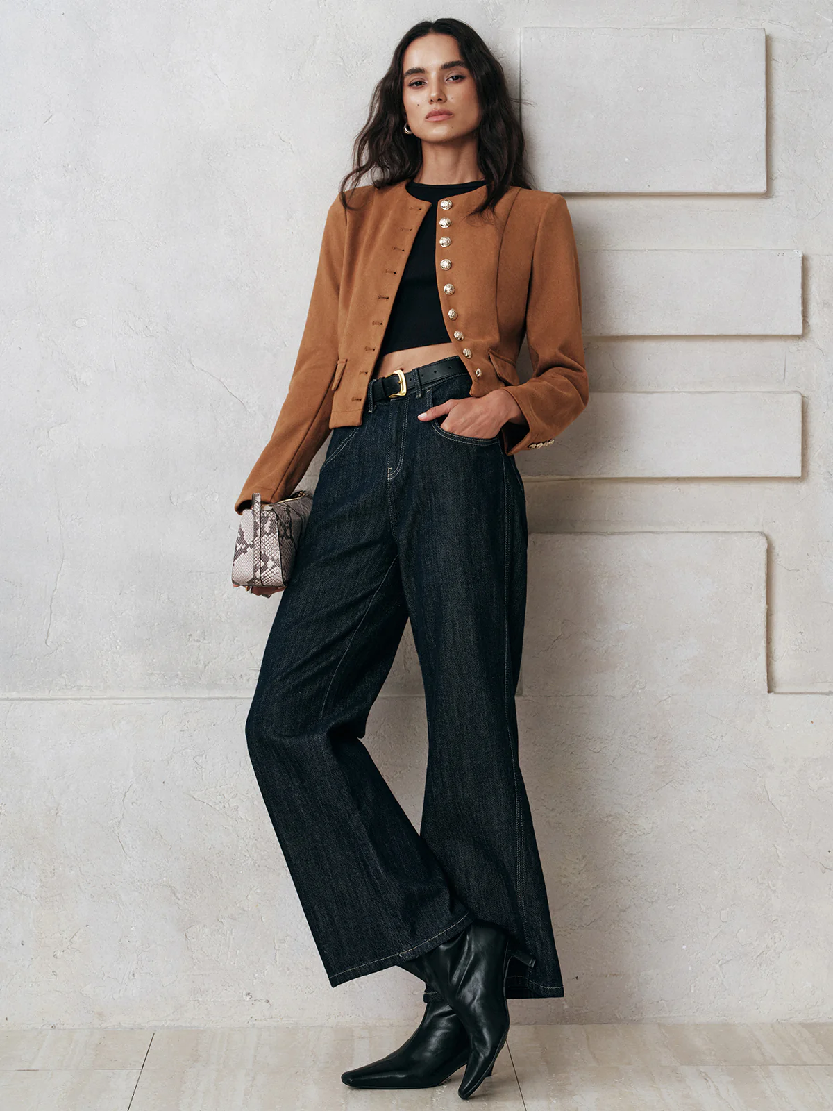 Metal Button Suede Effect Jacket - Wholesalesil