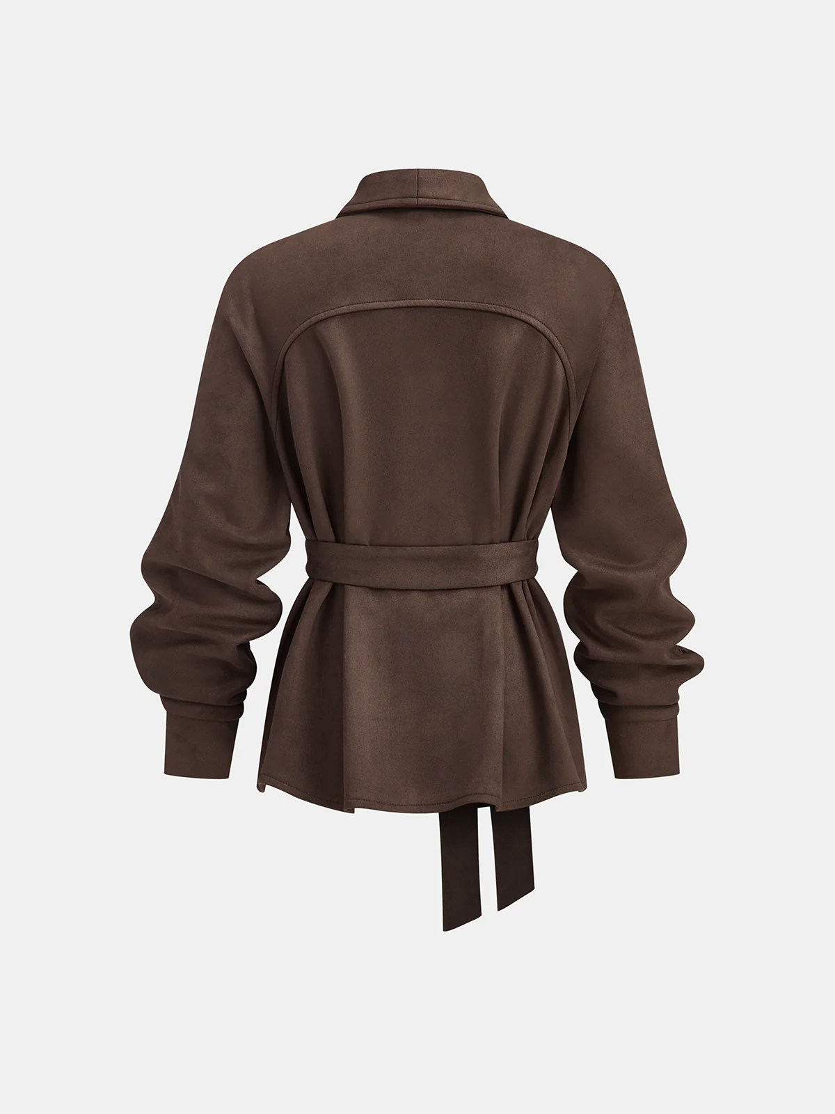 Suede Effect Belted Shawl Collar Jacket - Wholesalesil