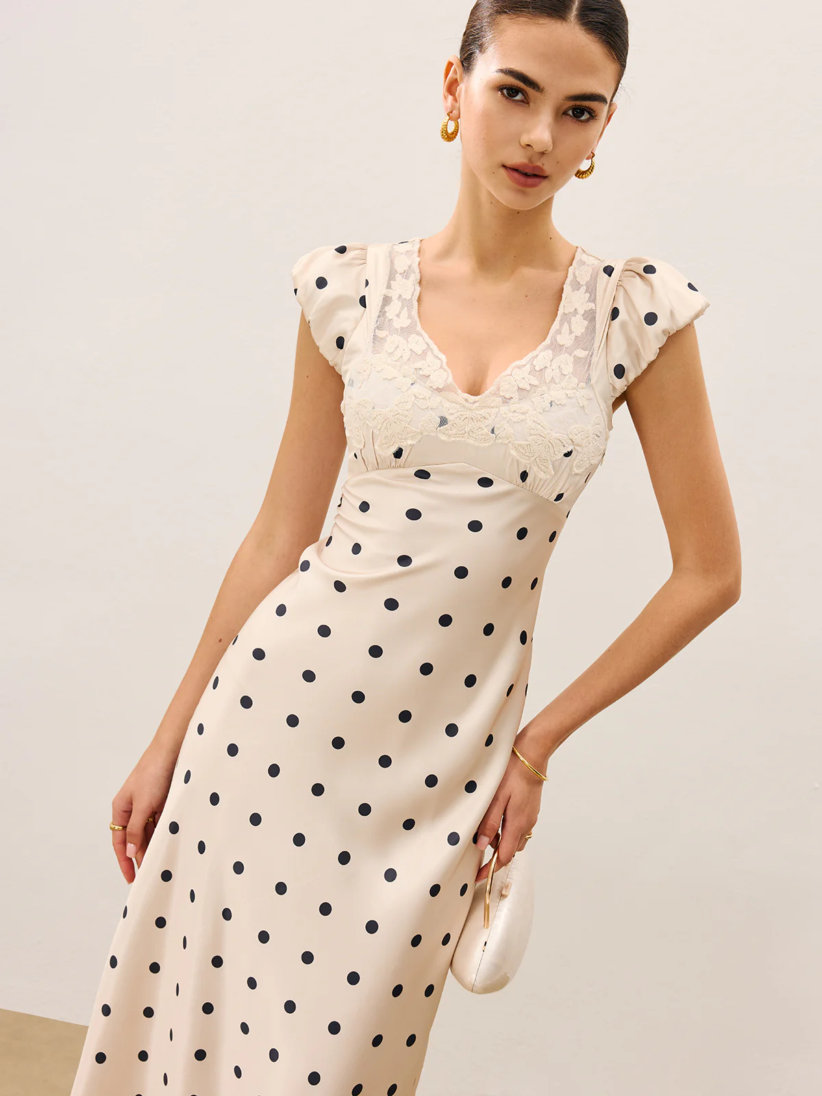 Lace Trim Polka Dot Dress - Wholesalesil