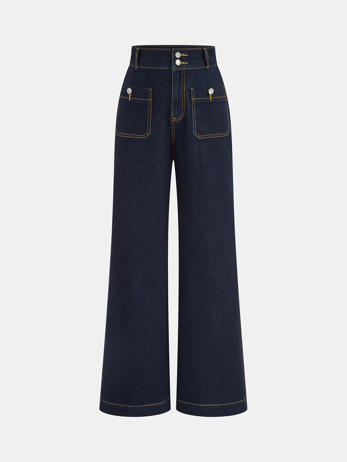 High-Waisted Double-Button Straight-Leg Denim Pants - Wholesalesil