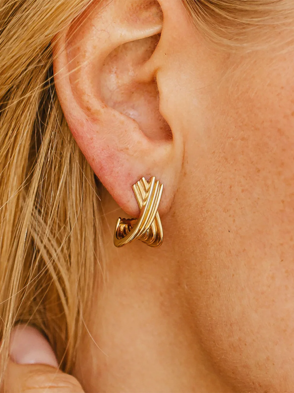 Gold Plated Crossover Hoop Earrings - Wholesalesil