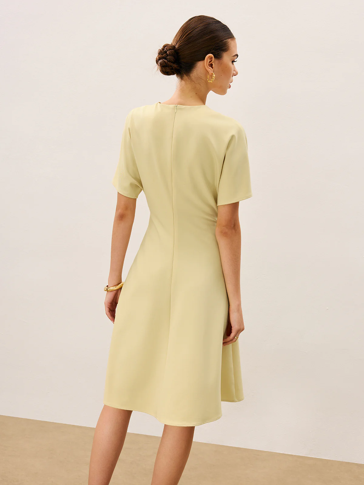 V-Neck Short Sleeve Midi Dress - Wholesalesil