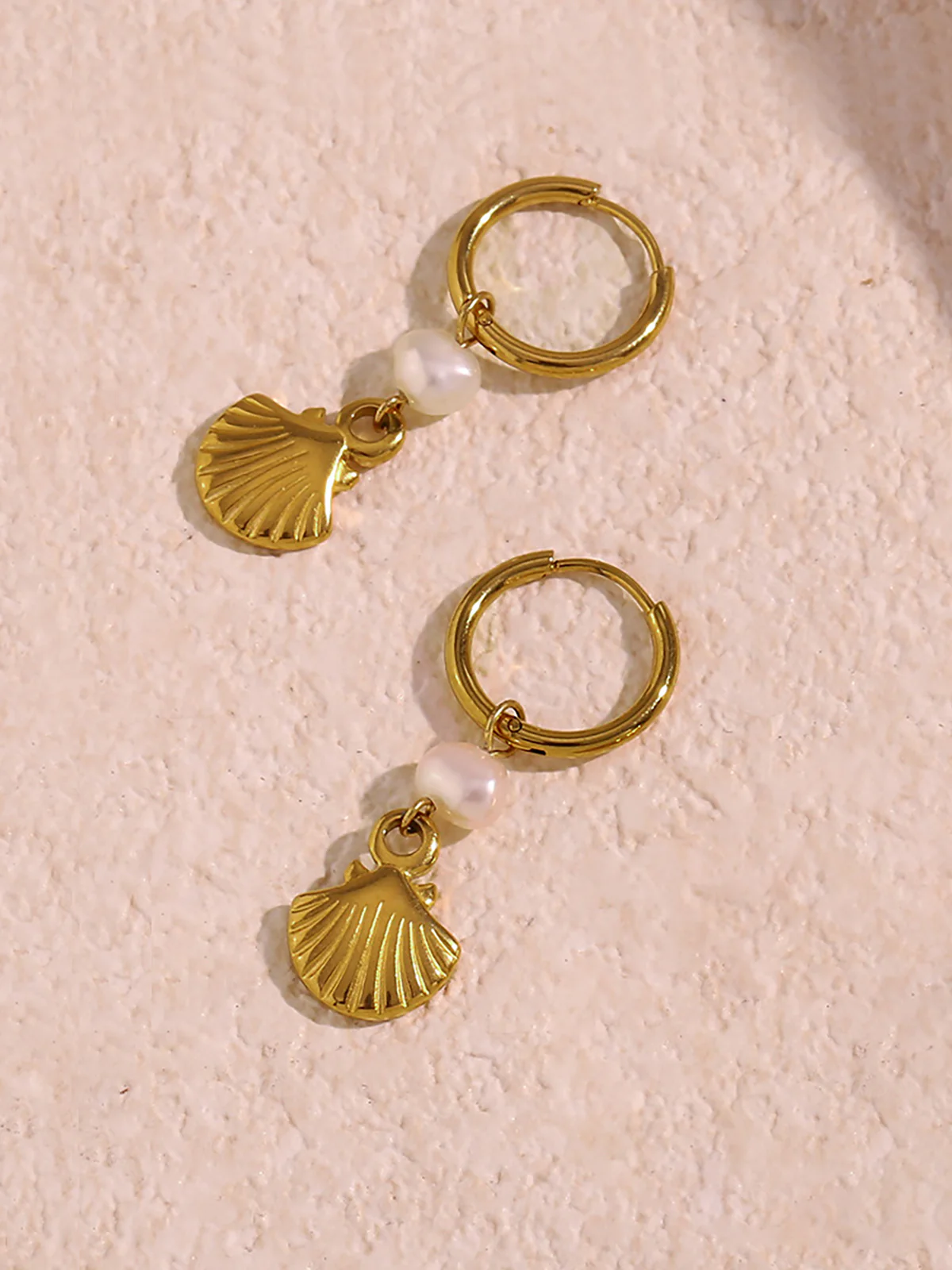 Gold-Plated Hoop Earrings with Pearl and Shell Charms - Wholesalesil
