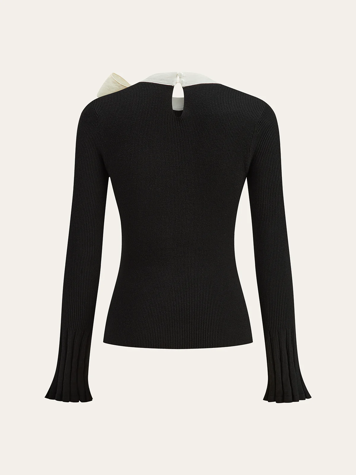 Bow Ribbed Flared Cuff Sweater - Wholesalesil