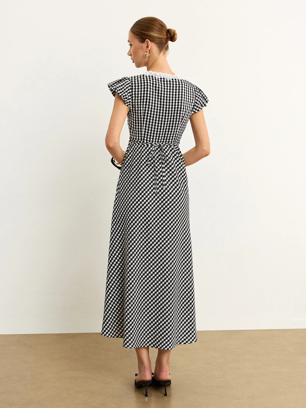 Gingham Lace-Trimmed Midi Dress - Wholesalesil