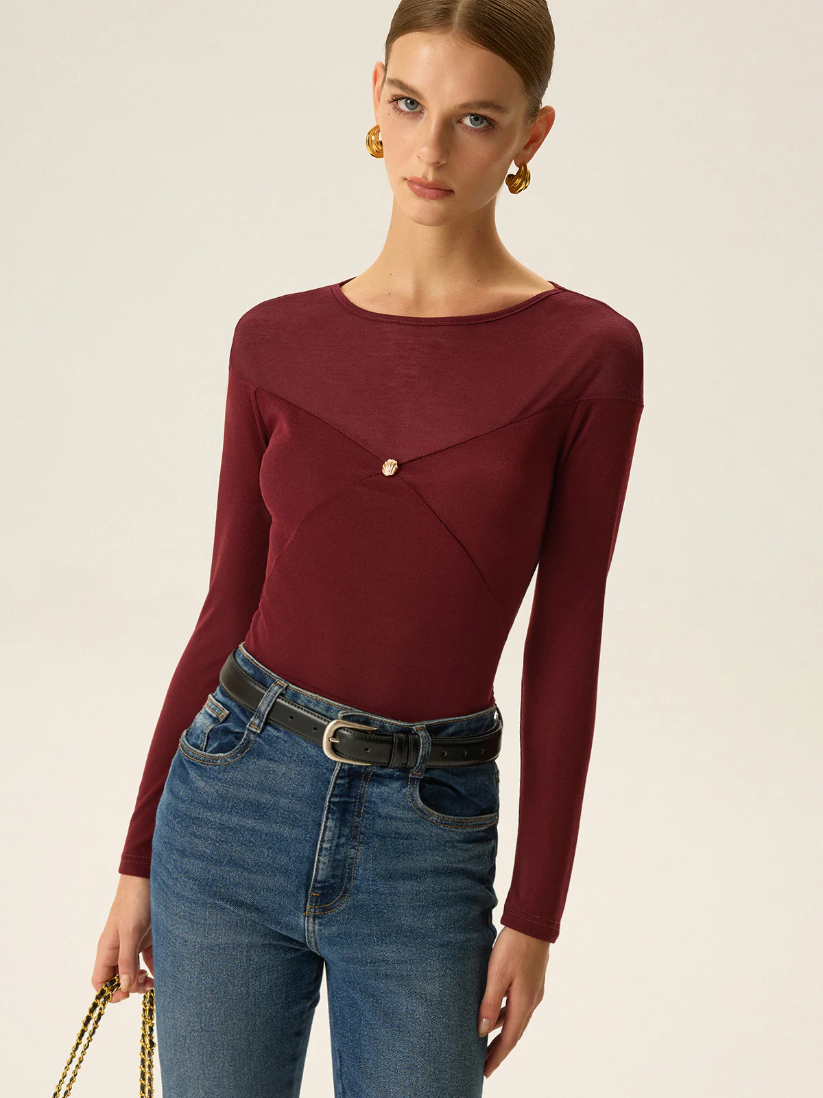 Metal Shell Detail Long Sleeve Top - Wholesalesil