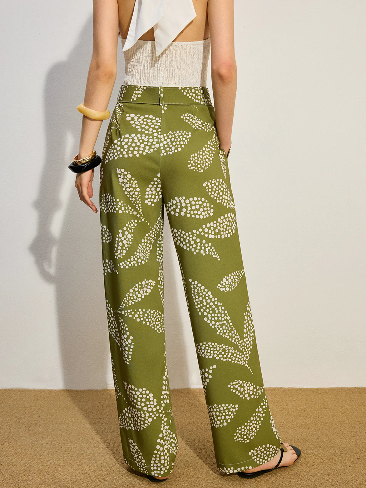 Printed Mid-Rise Thin Pants - Wholesalesil