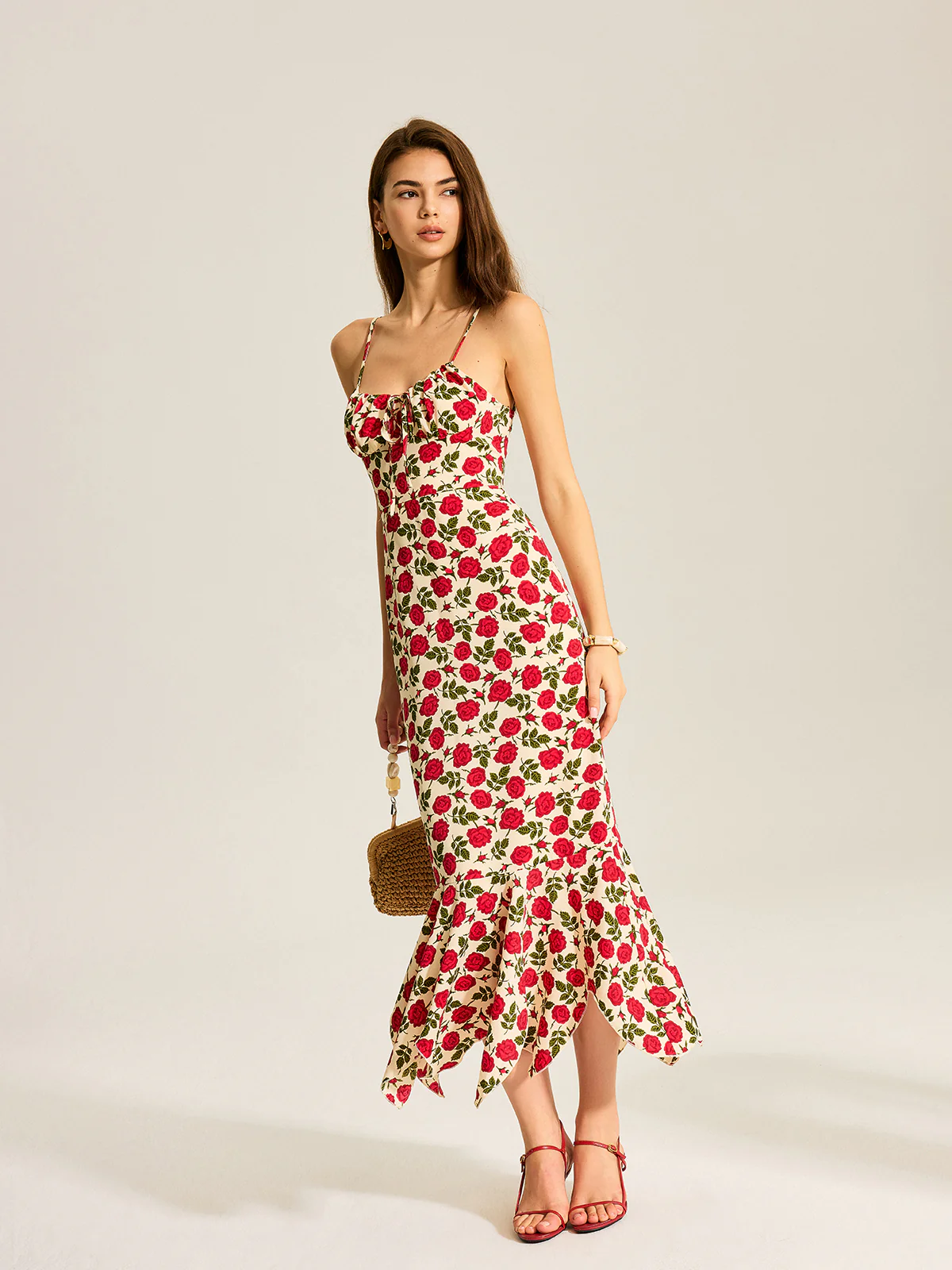 Floral Print Ruffle Hem Maxi Dress - Wholesalesil