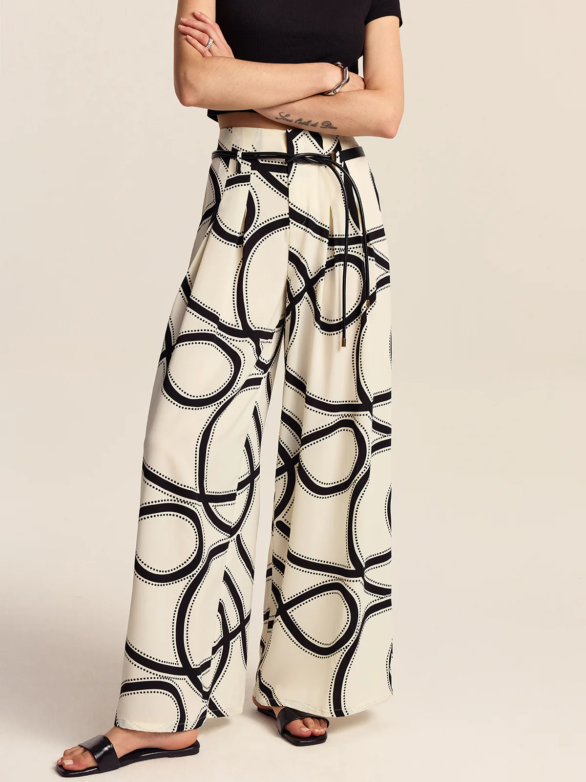 Semi-Sheer Patterned Wide-Leg Pants - Wholesalesil