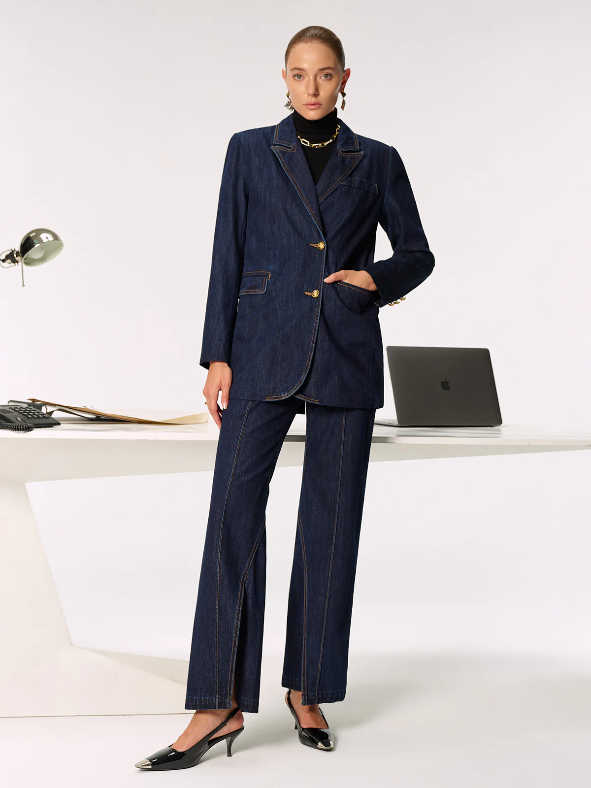 Mid-Waist Slit Denim Jeans - Wholesalesil