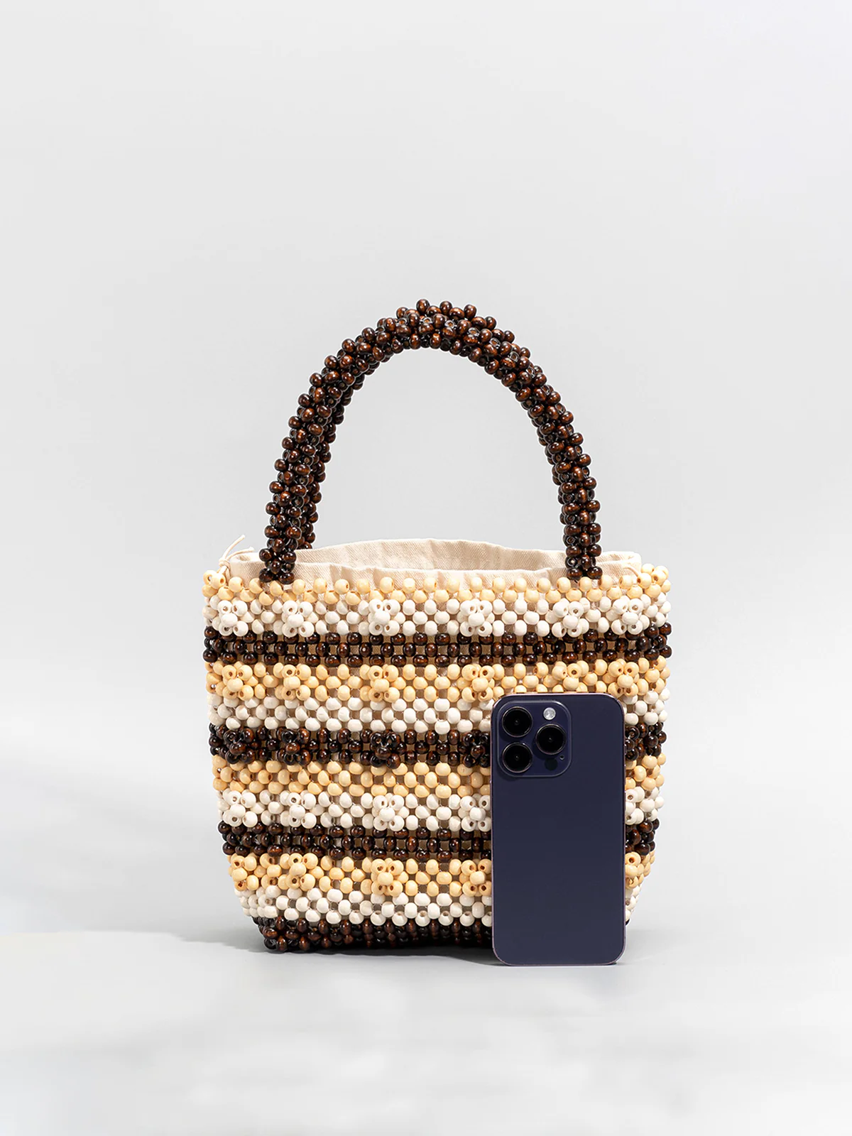 Striped Wooden Beaded Tote Bag - Wholesalesil