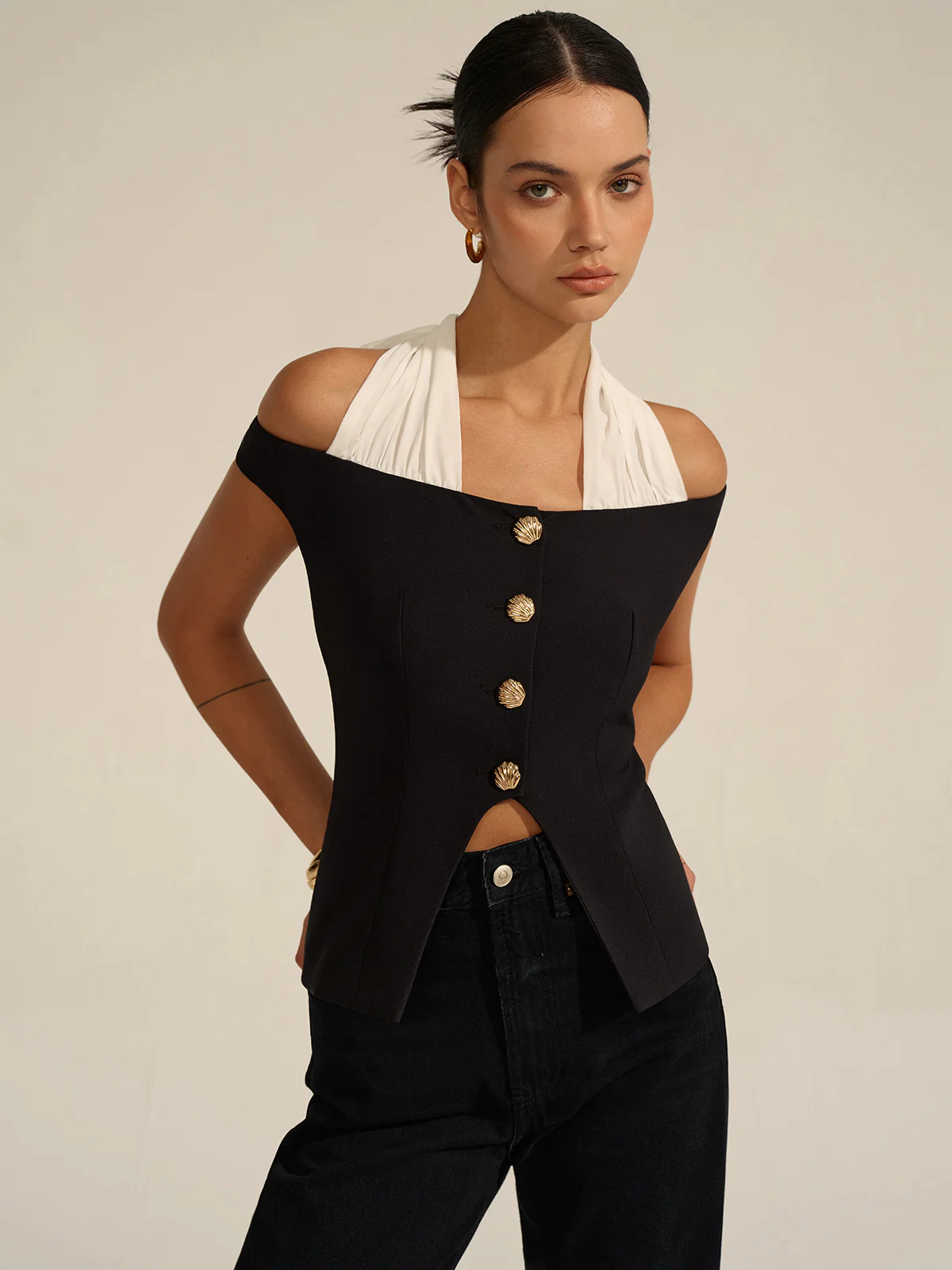 Off-Shoulder Halter Neck Blouse - Wholesalesil