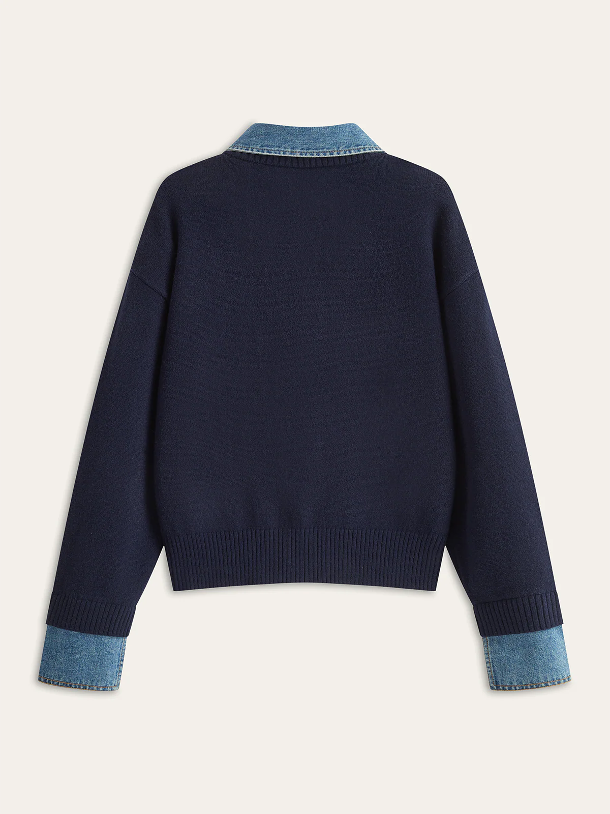 Denim Collar Buttoned Sweater - Wholesalesil