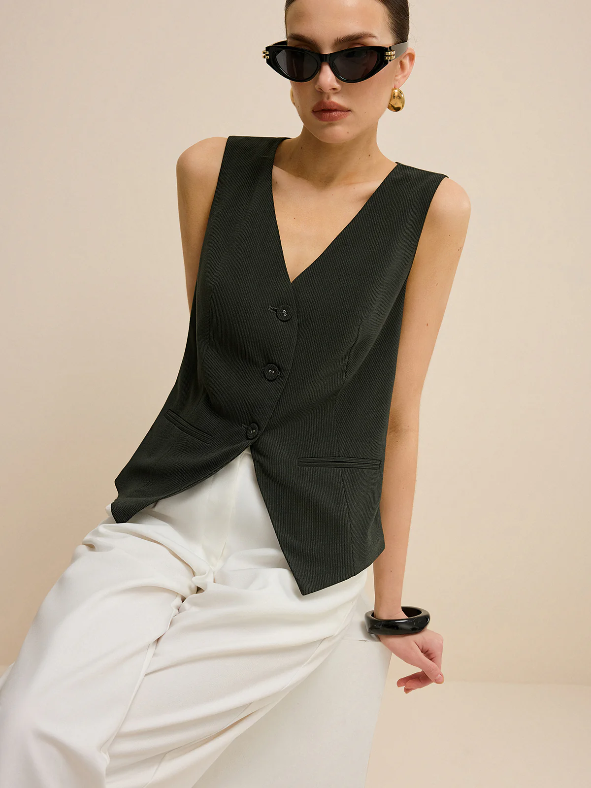 Pinstripe V-Neck Vest - Wholesalesil