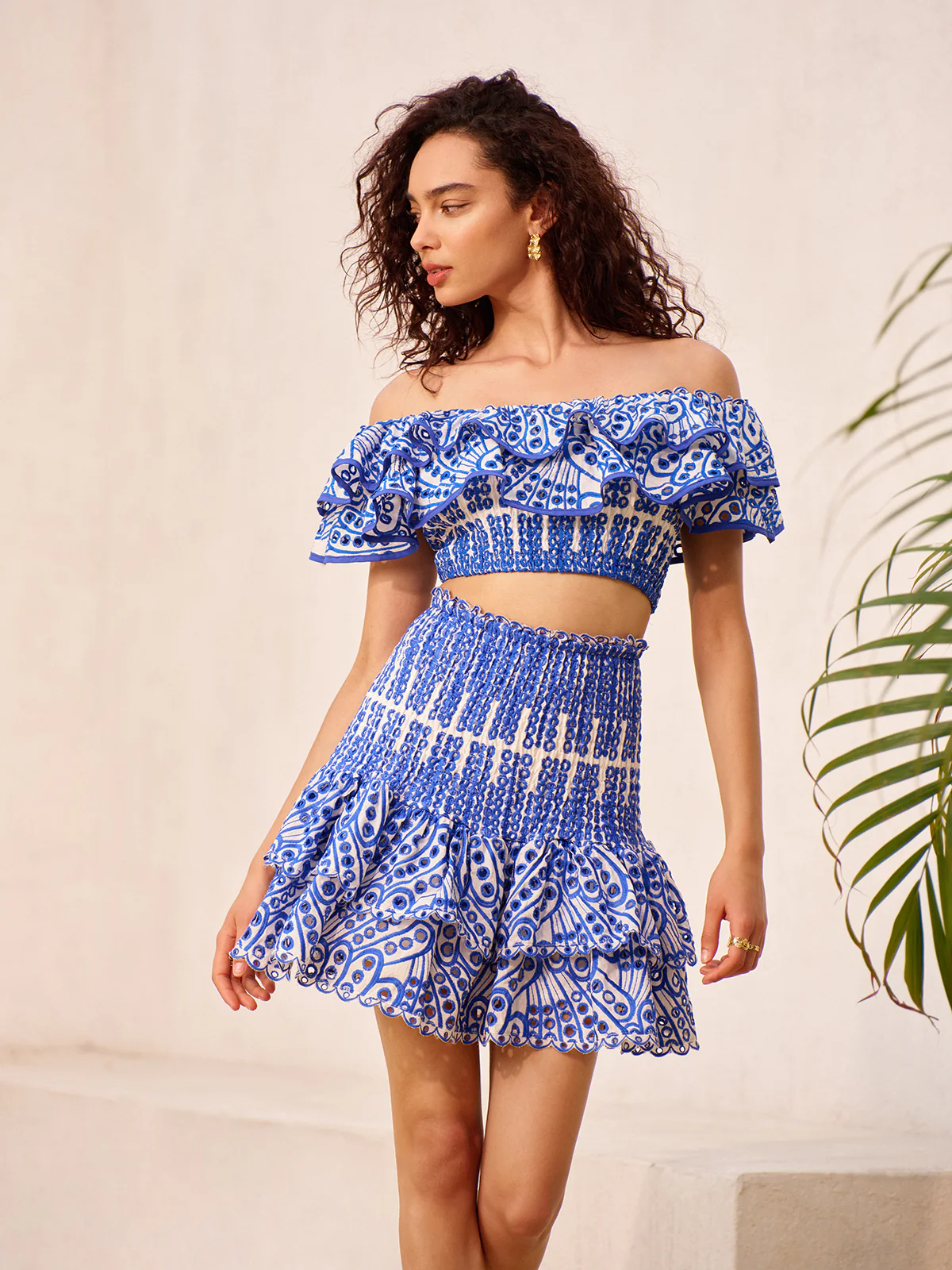 Off-Shoulder Ruffled Skirt Set - Wholesalesil