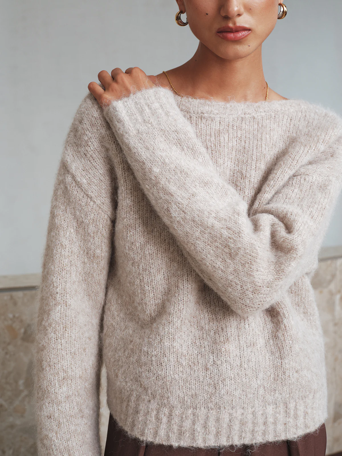 Twisted Backless Wool Blend Sweater - Wholesalesil