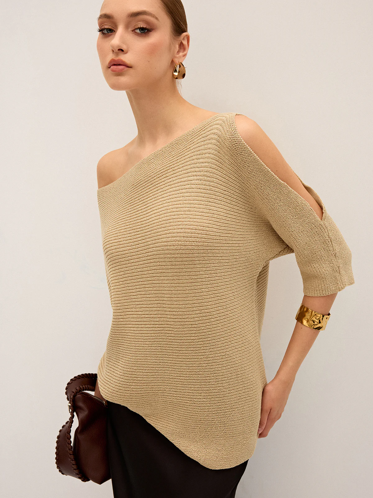 Asymmetric One-Shoulder Knitted Top - Wholesalesil