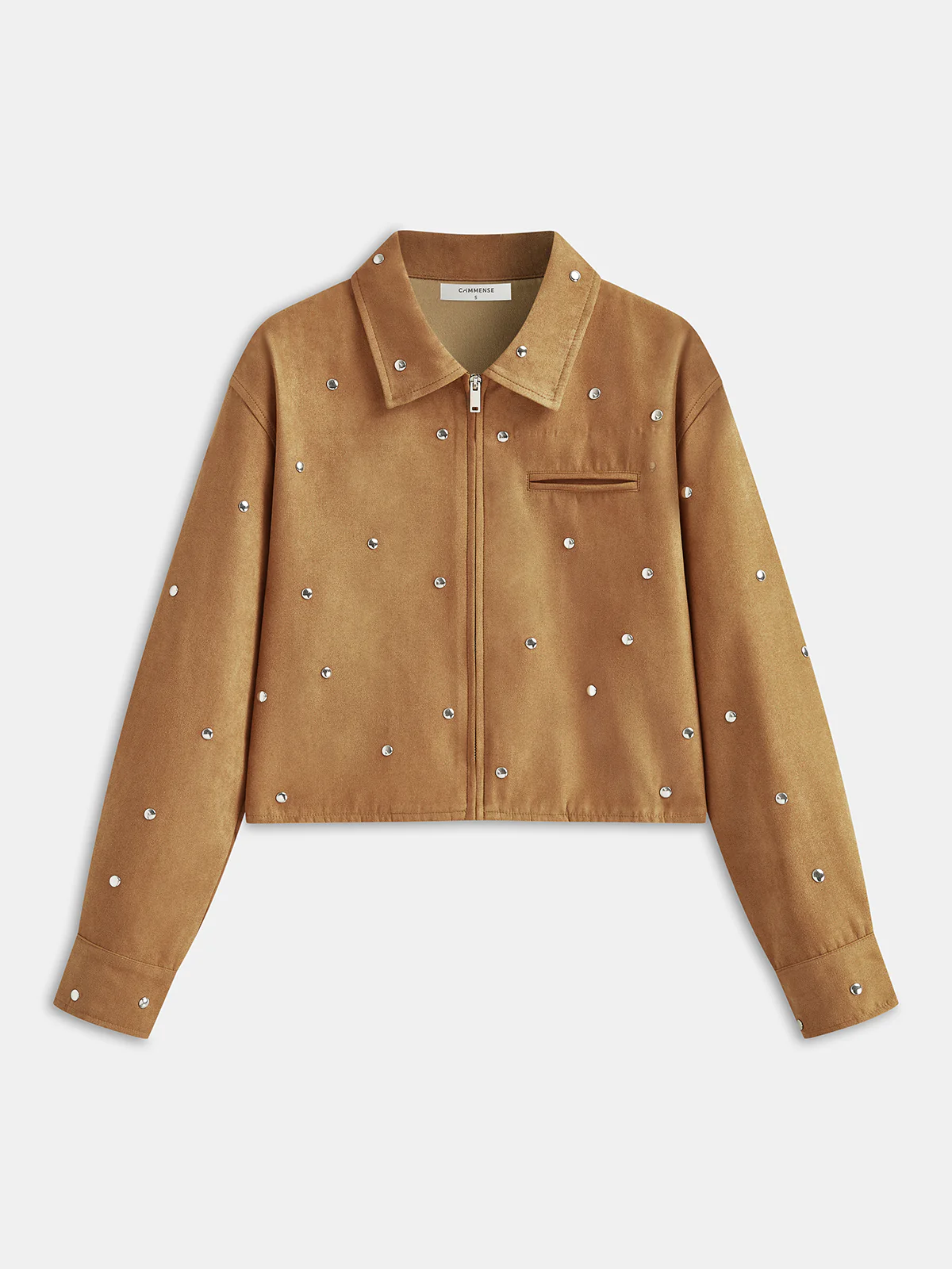 Studded Suede Effect Zipper Jacket - Wholesalesil