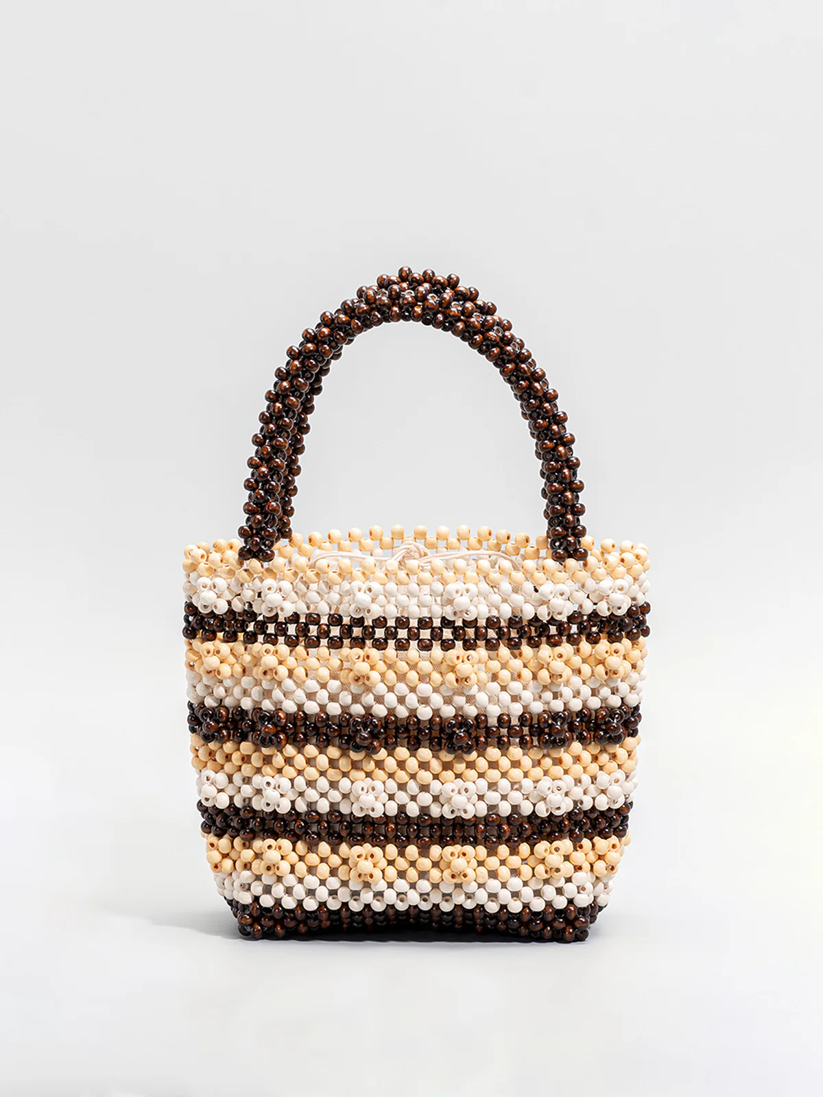 Striped Wooden Beaded Tote Bag - Wholesalesil