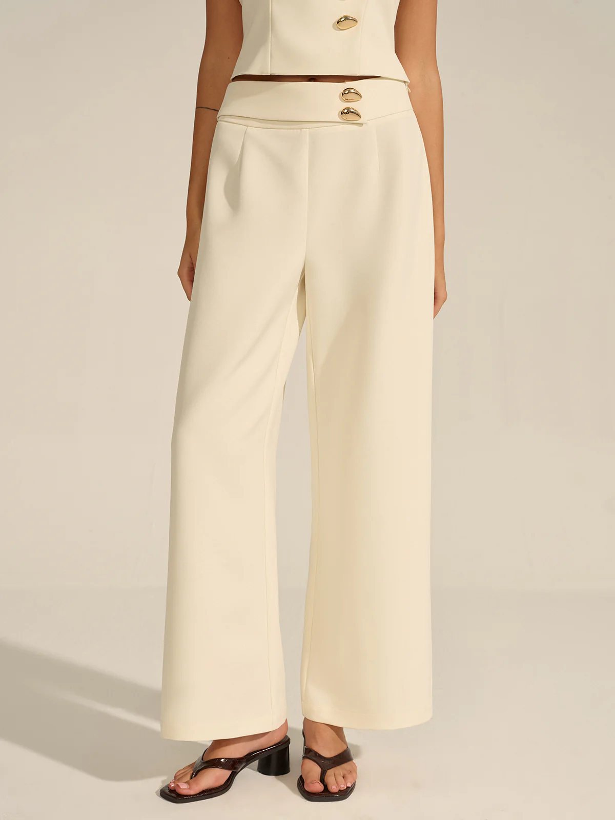 Metal Decor Mid-Waist Pants - Wholesalesil