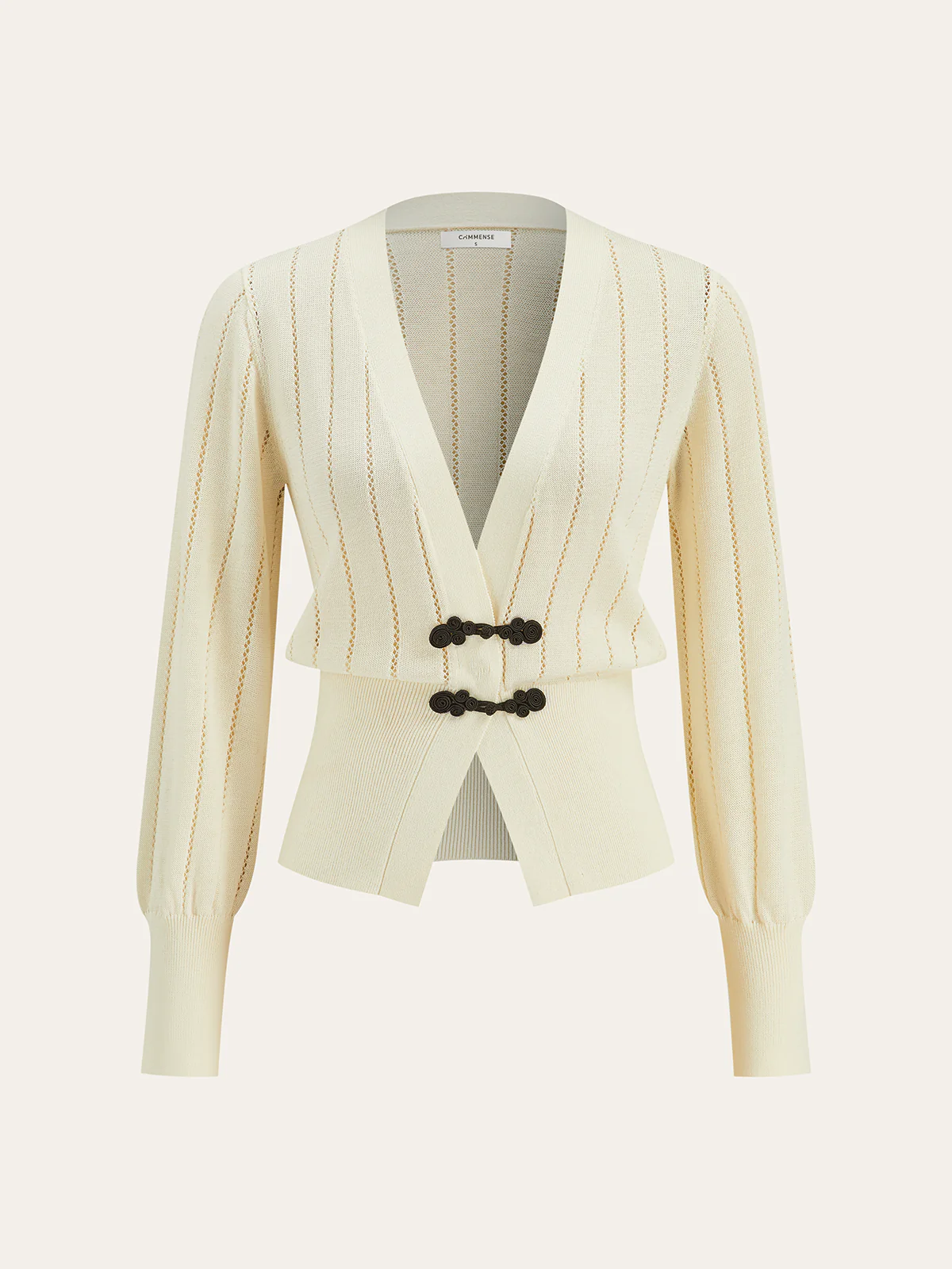 Eyelet-Striped Waist-Cinched Knit Cardigan - Wholesalesil