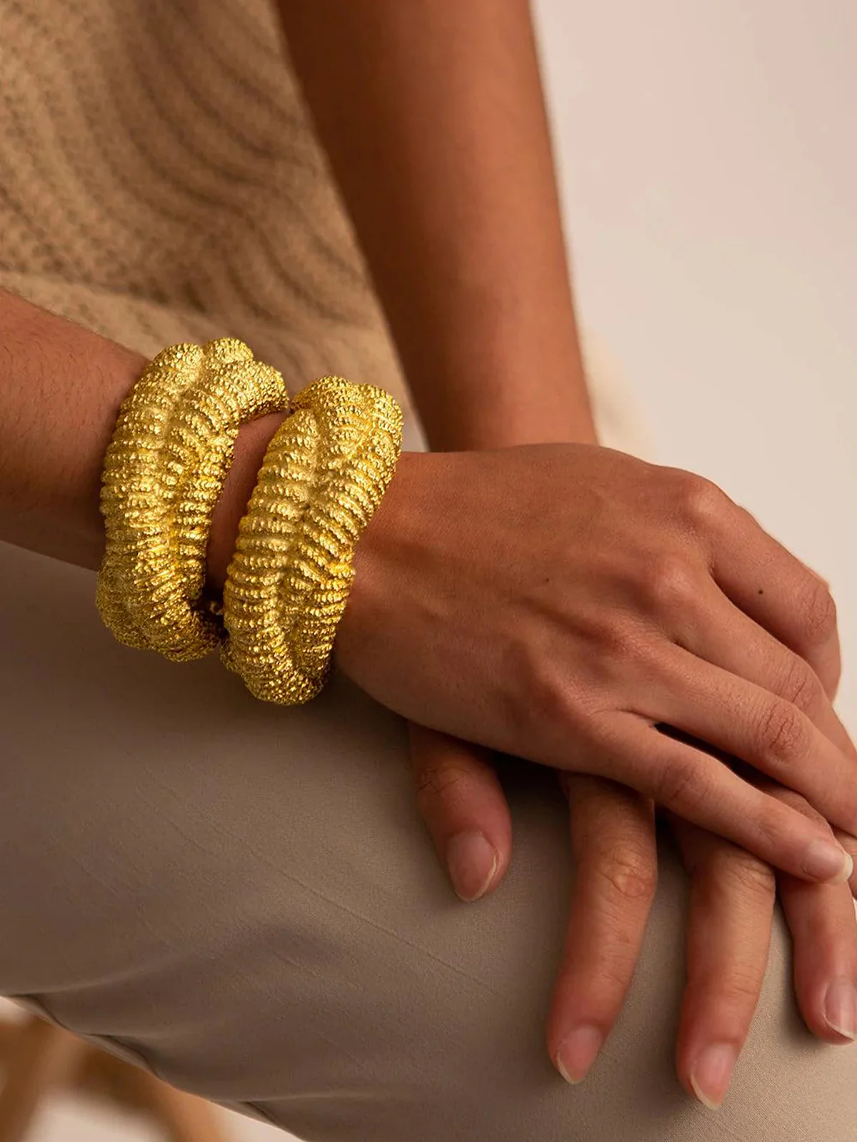Golden Lava-Textured Exaggerated Open Bracelet - Wholesalesil