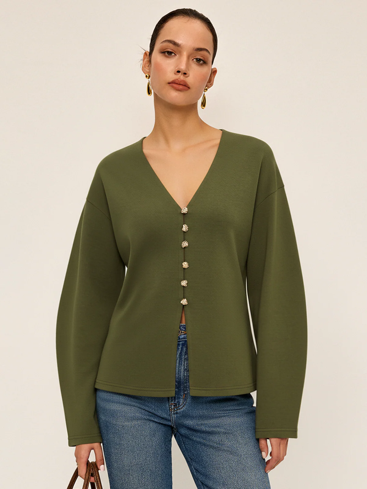 V-neck Longline Fitted Waist Cardigan - Wholesalesil