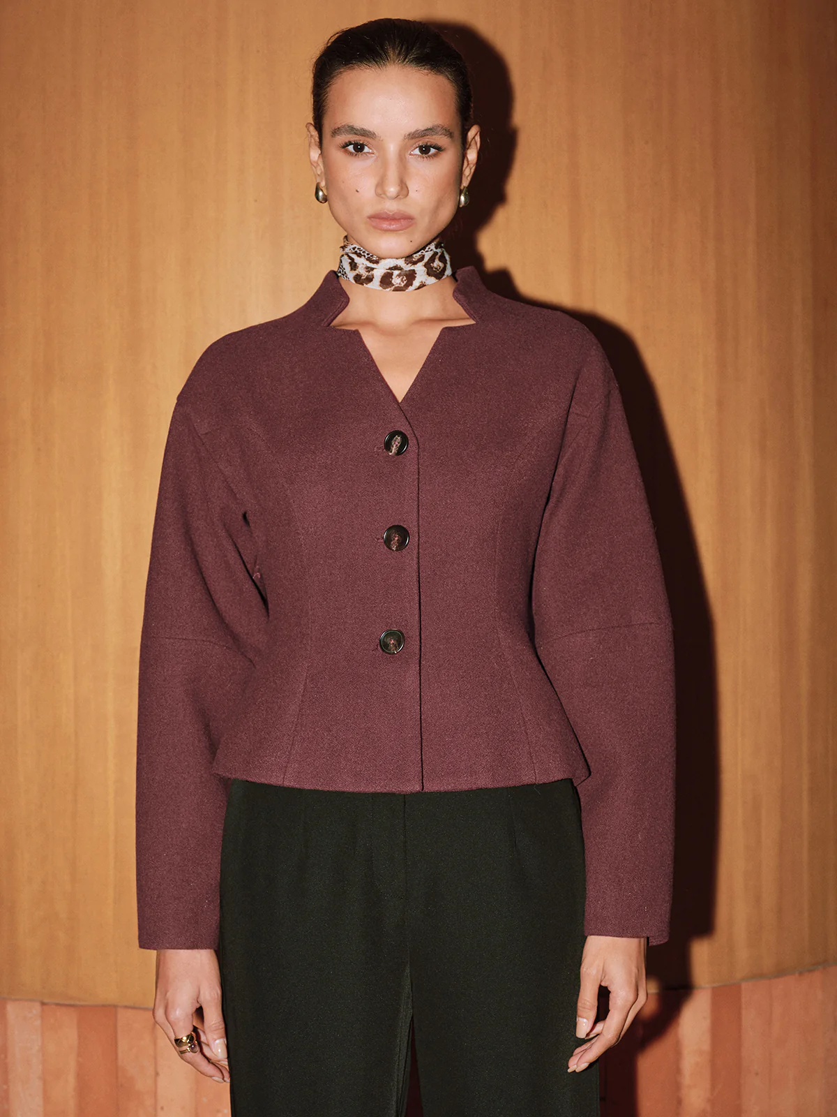 Stand Collar Tweed Jacket - Wholesalesil