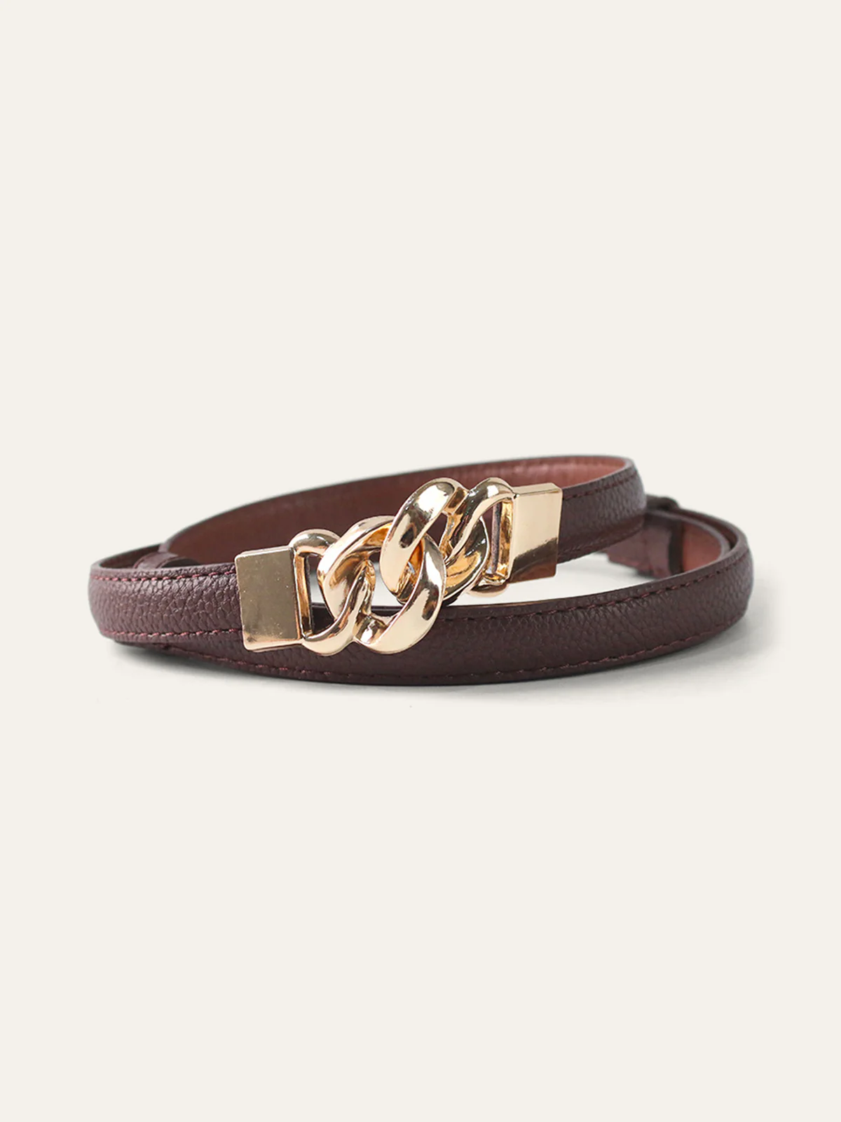 Twisted Buckle PU Leather Thin Belt - Wholesalesil