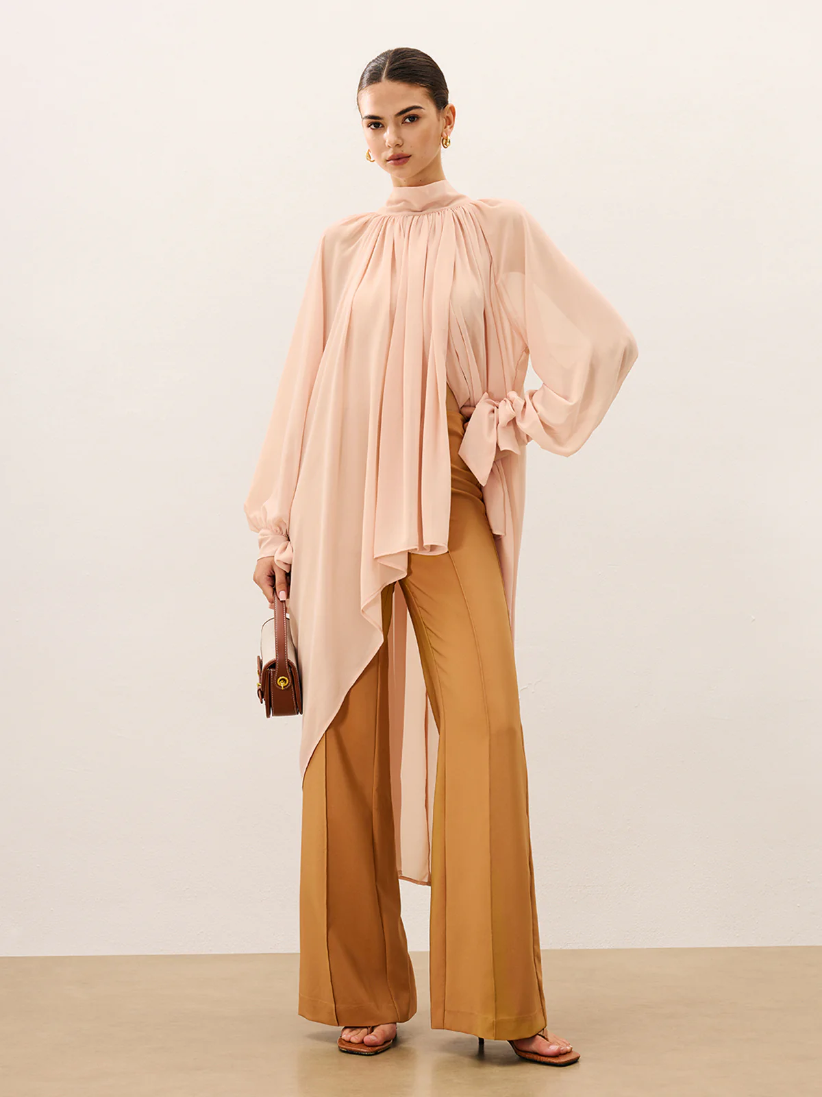 Ruffled Oversized Semi-Sheer Chiffon Blouse - Wholesalesil