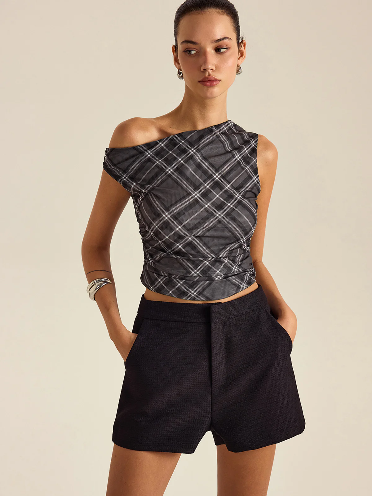 Asymmetrical Plaid Top - Wholesalesil