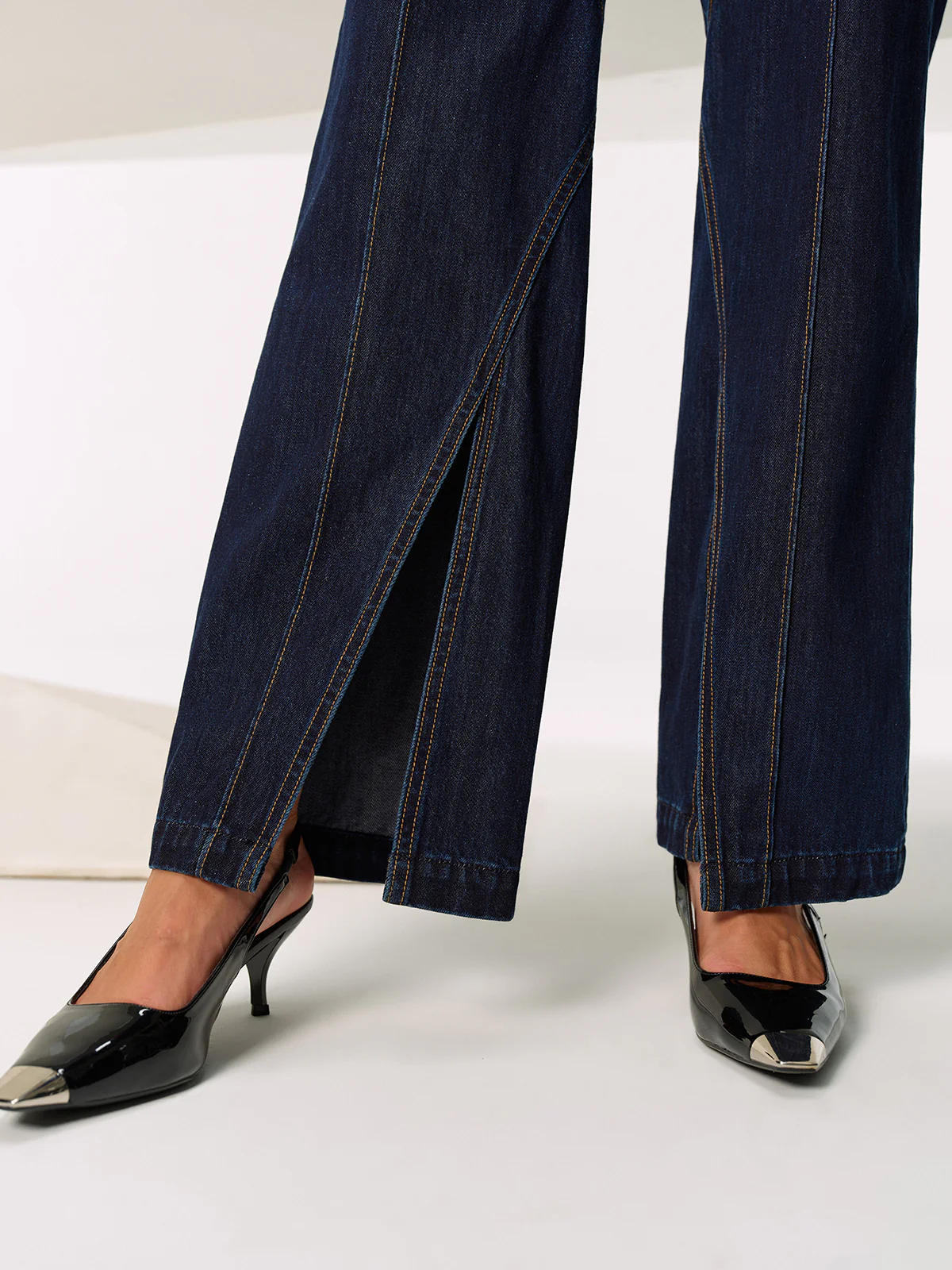 Mid-Waist Slit Denim Jeans - Wholesalesil