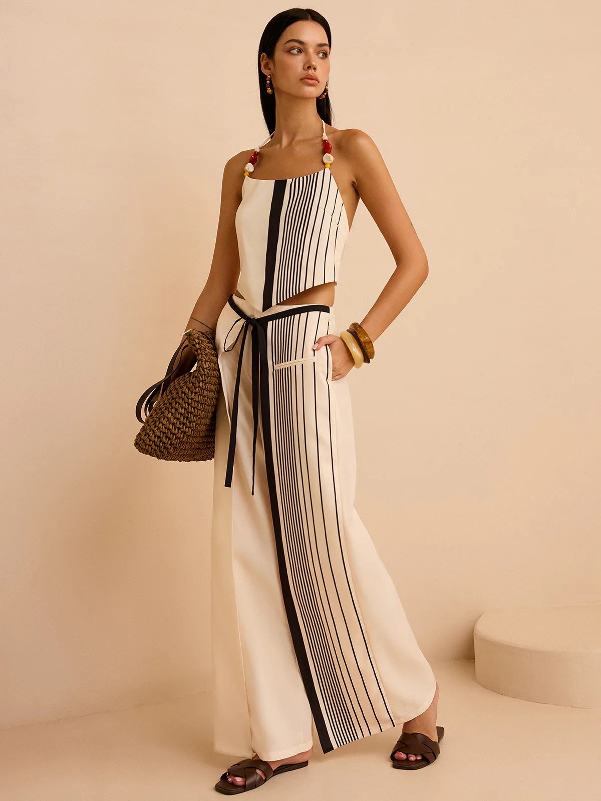 Striped Low-Waist Pants - Wholesalesil