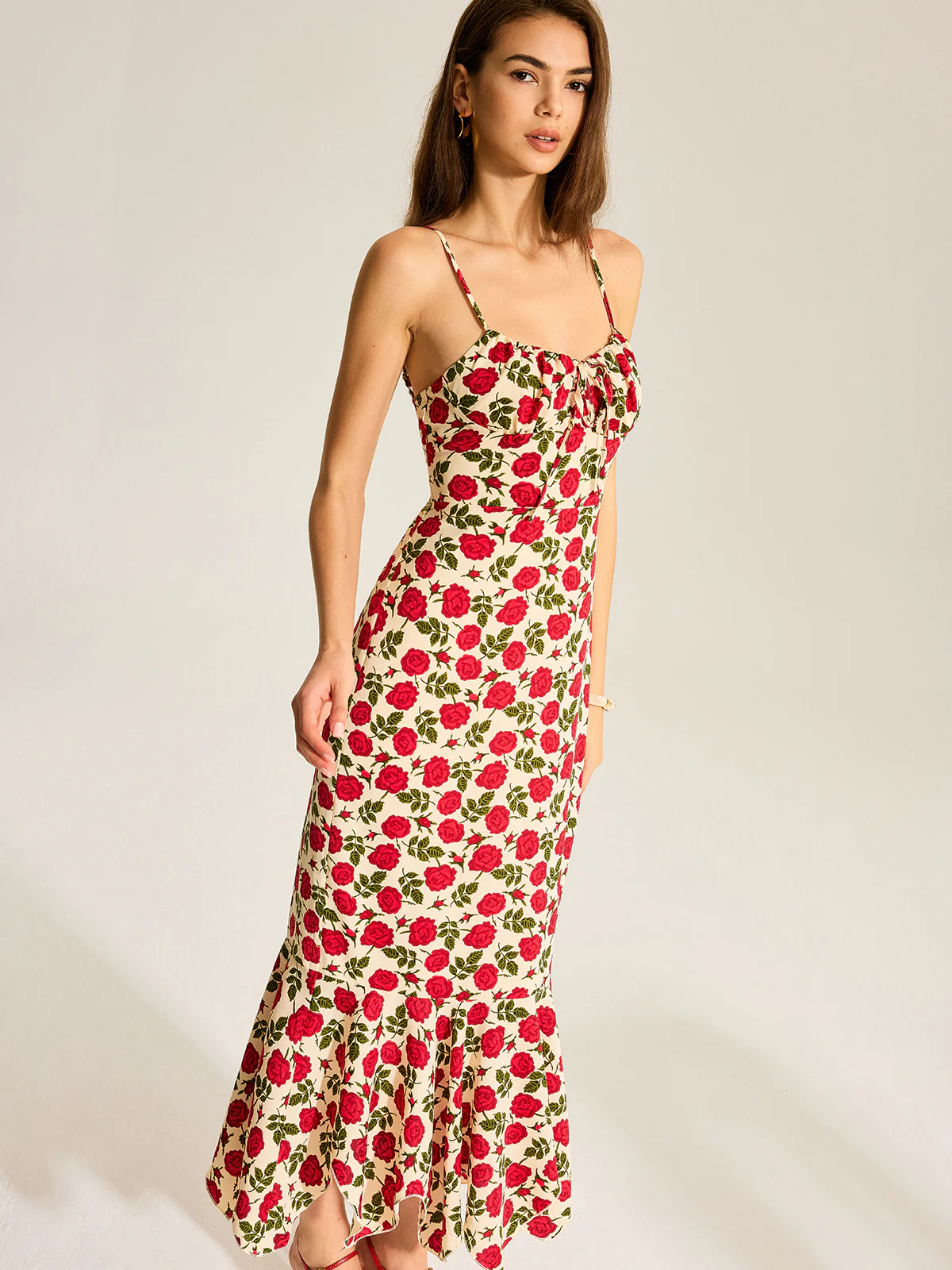 Floral Print Ruffle Hem Maxi Dress - Wholesalesil