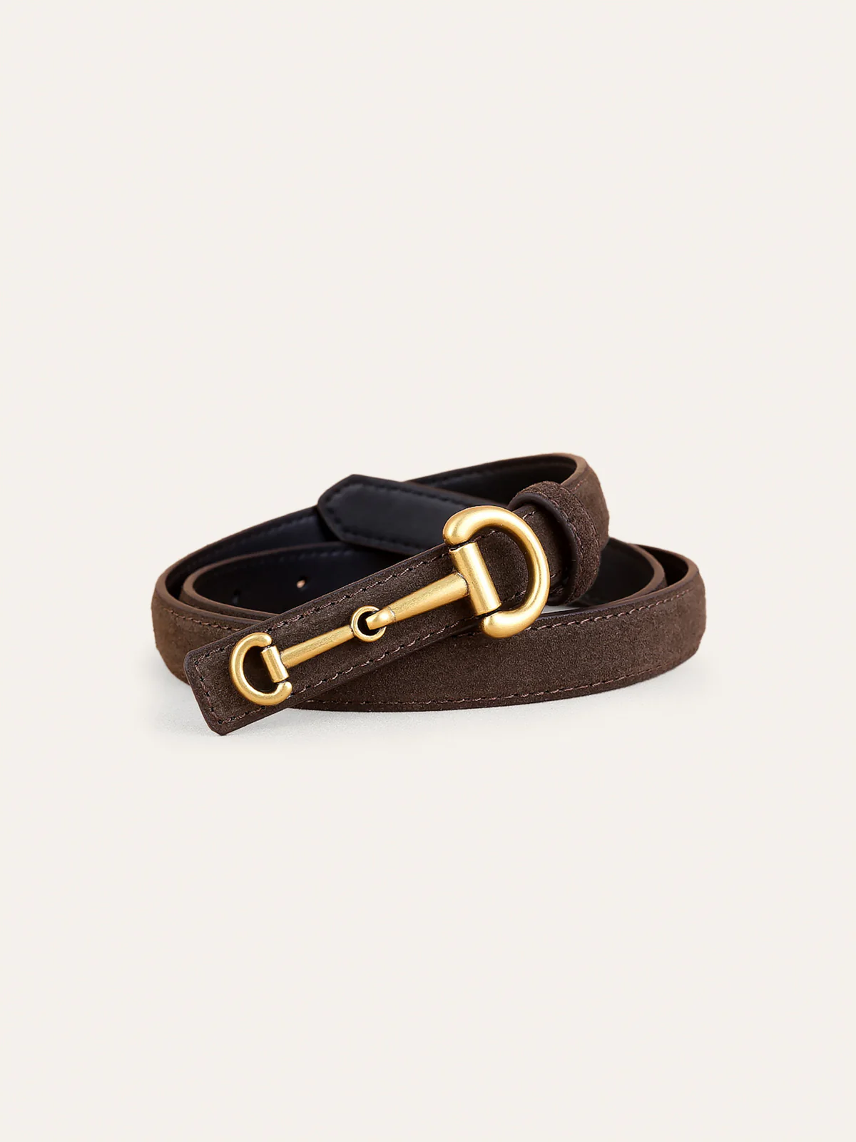 Horsebit Buckle Suede Effect Thin Belt - Wholesalesil
