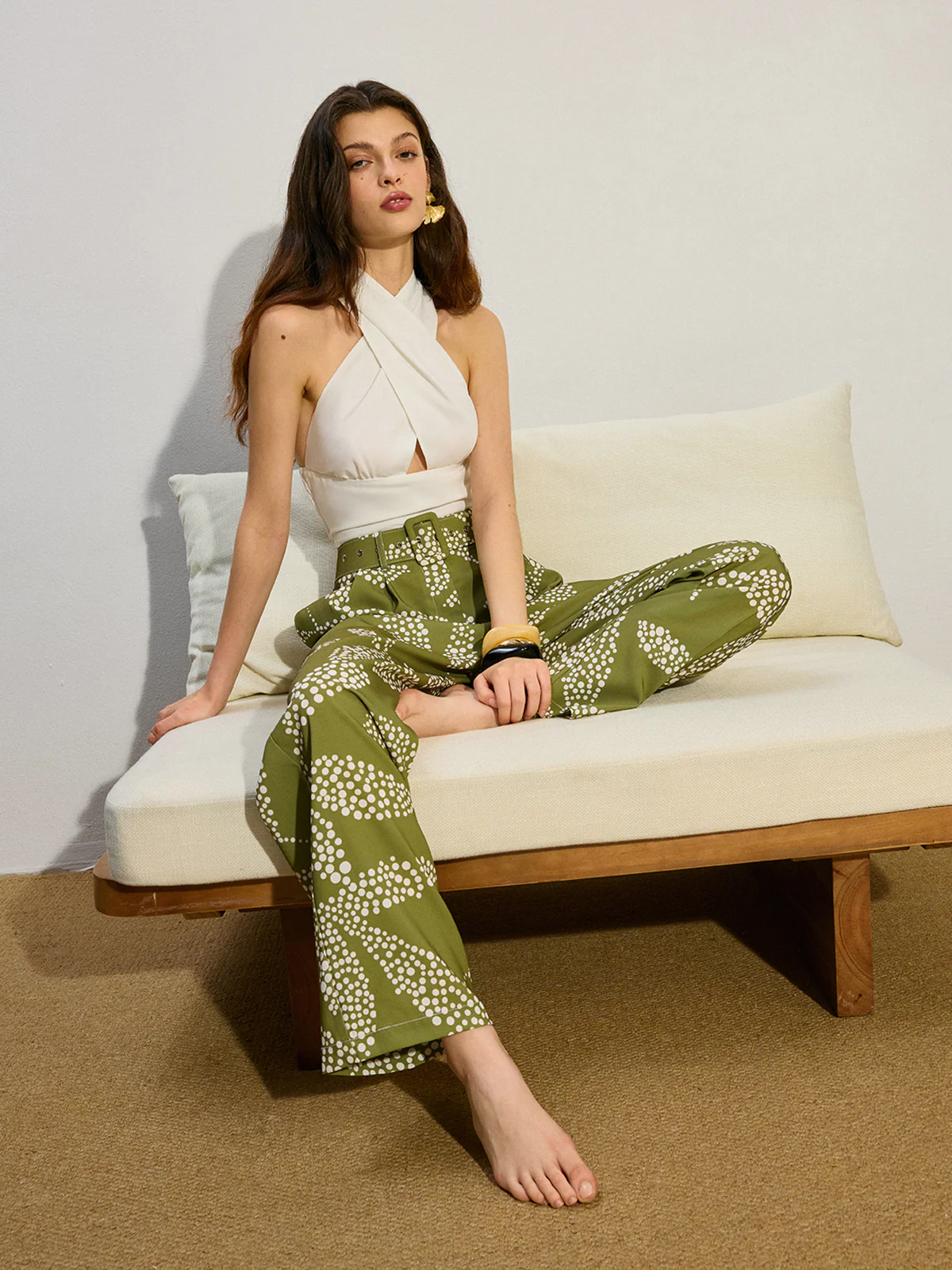 Printed Mid-Rise Thin Pants - Wholesalesil
