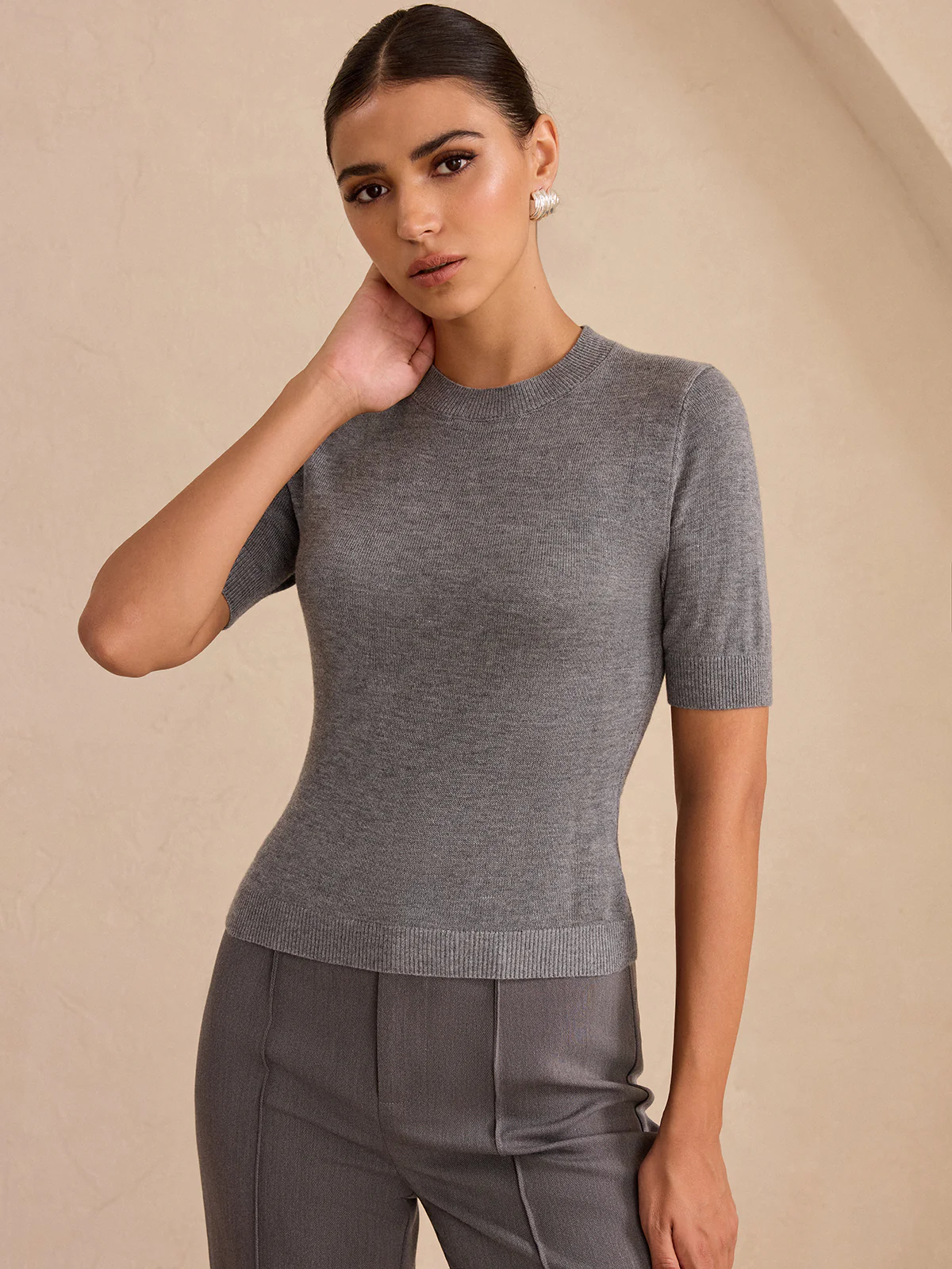 Wool-Blend Short Sleeve Knit Top - Wholesalesil