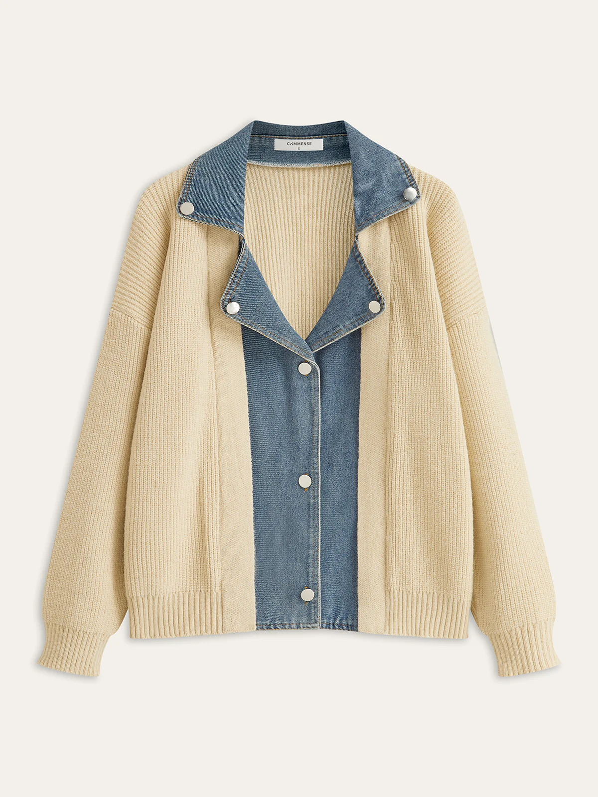 Denim Panel Button Knit Cardigan - Wholesalesil